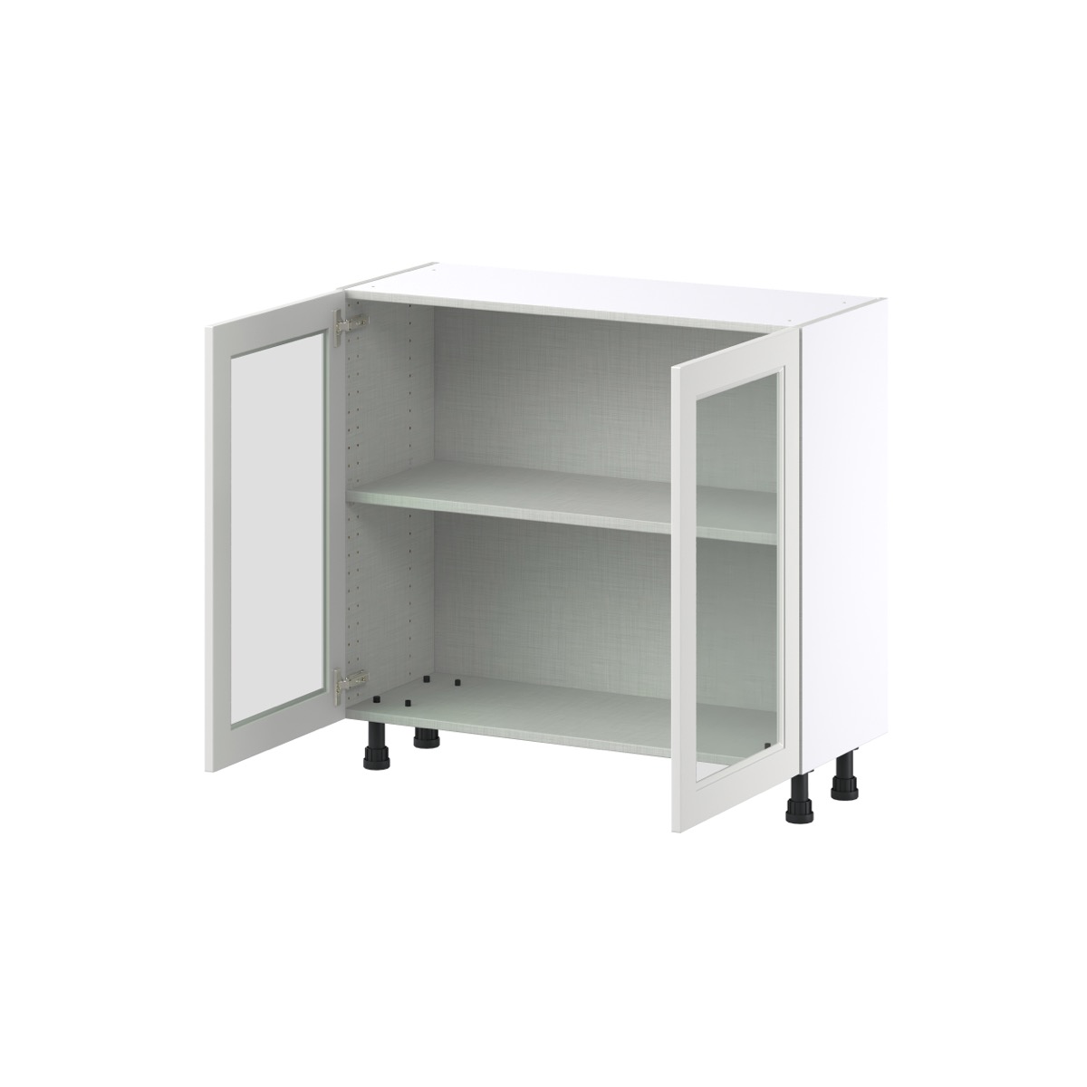 Magnolia Painted Bright White Recessed Assembled Shallow Base Cabinet with 2 Full High Glass Doors (36 in. W x 34.5 in. H x 14 in. D)