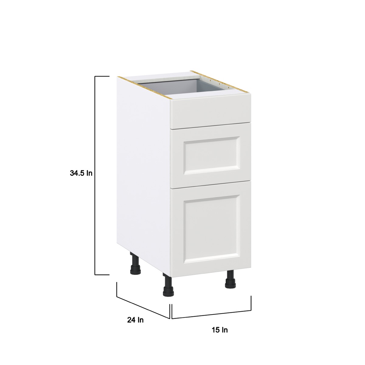 Magnolia Painted Bright White Recessed Assembled Base Cabinet with 3 Drawers (15 in. W x 34.5 in. H x 24 in. D)