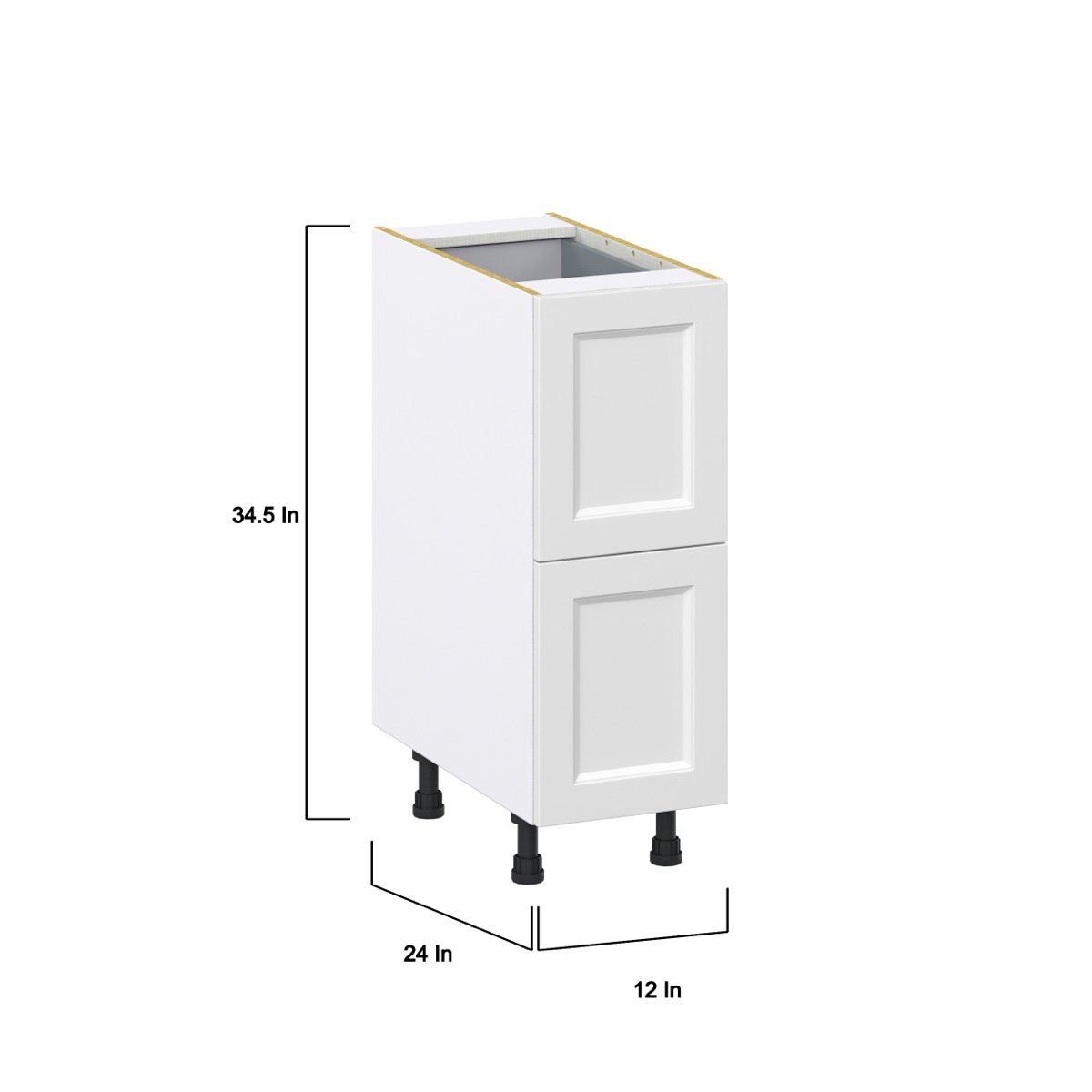 Magnolia Painted Bright White Recessed Assembled Base Cabinet with 2 Drawers and 1 Inner Drawer (12 in. W X 34.5 in. H X 24 in. D)