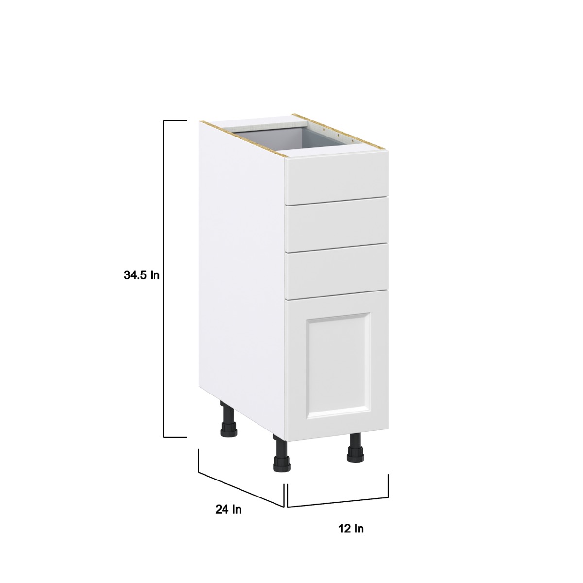 Magnolia Painted Bright White Recessed Assembled Base Cabinet with 4 Drawers (12 in. W X 34.5 in. H X 24 in. D)