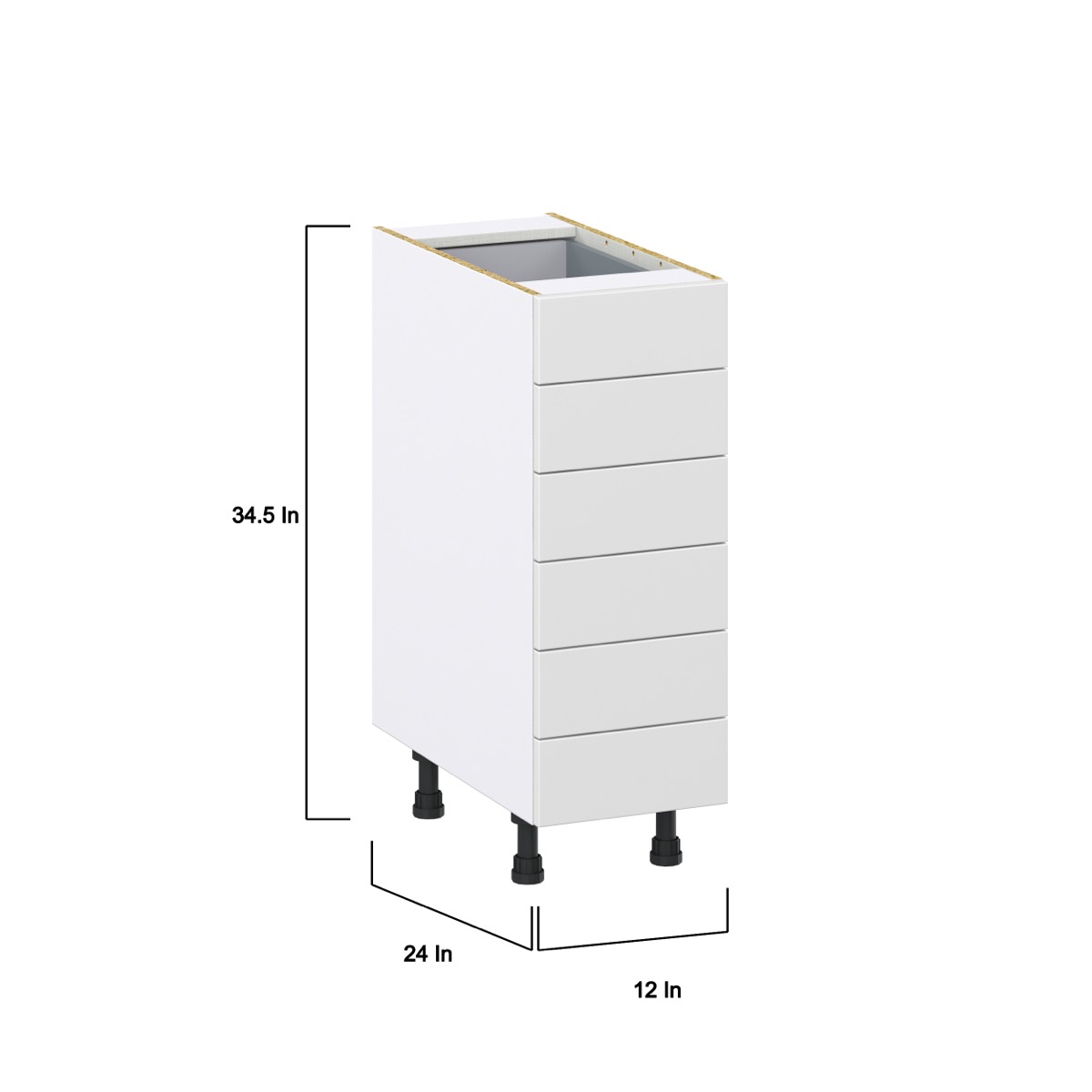 Magnolia Painted Bright White Recessed Assembled Base Cabinet with 6 Drawers (12 in. W X 34.5 in. H X 24 in. D)