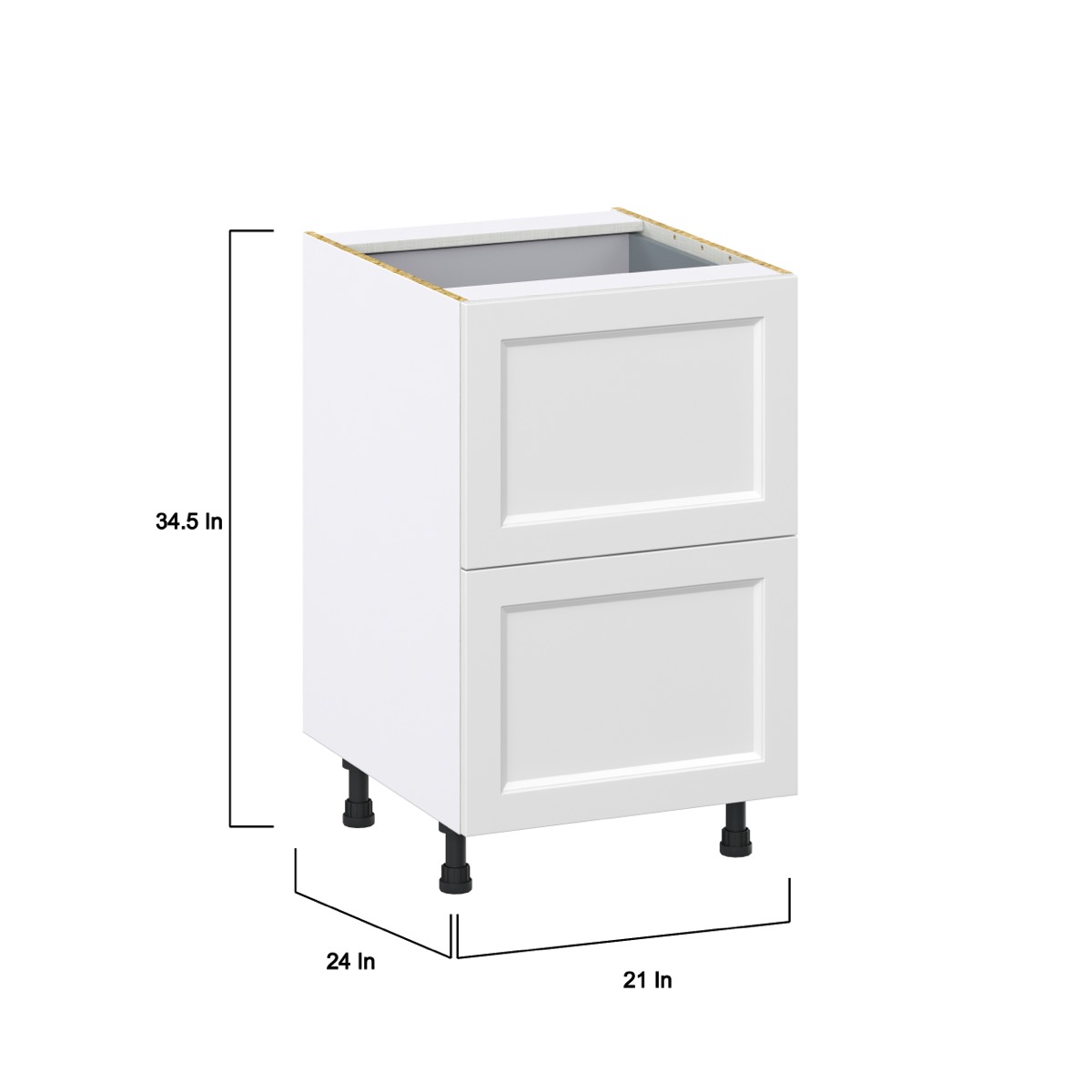 Magnolia Painted Bright White Recessed Assembled Base Cabinet with 2 Drawers and a Inner Drawer (21 in. W X 34.5 in. H X 24 in. D)