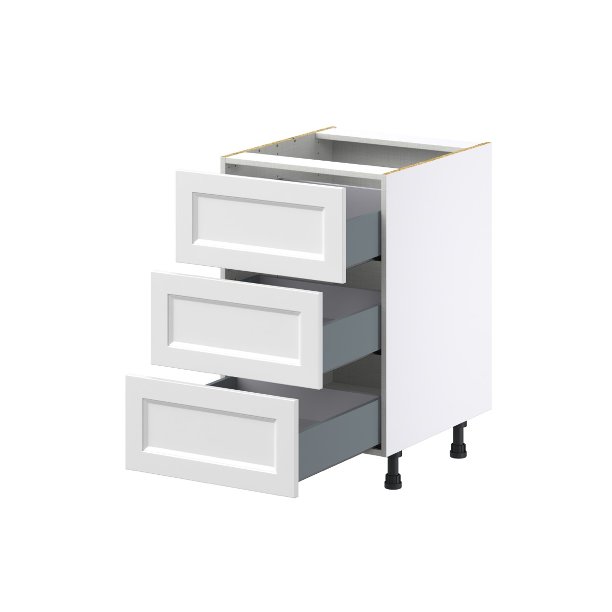 Magnolia Painted Bright White Recessed Assembled Base Cabinet with Three 10 in. Drawers (21 in. W X 34.5 in. H X 24 in. D)