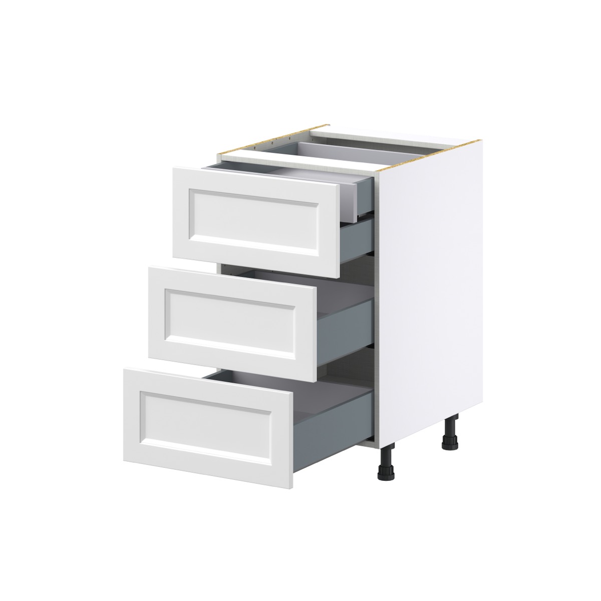 Magnolia Painted Bright White Recessed Assembled Base Cabinet with Three 10 in. Drawers and a Inner Drawer (21 in. W X 34.5 in. H X 24 in. D)