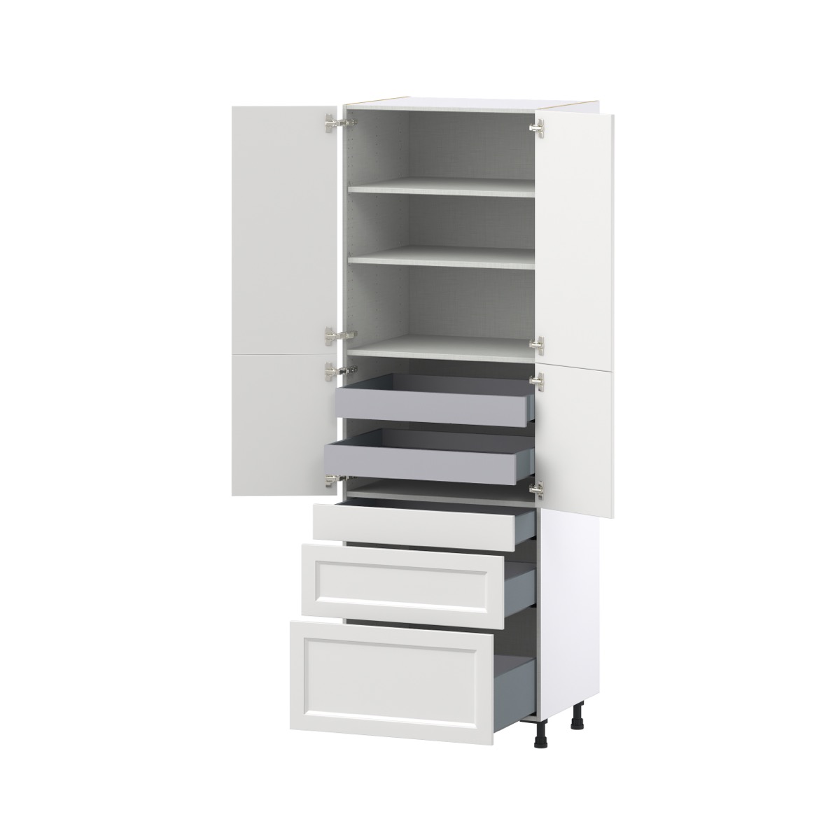 Magnolia Painted Bright White Recessed Assembled Pantry  Cabinet with 3 Drawers and 2 Inner Drawers (30 in. W x 89.5 in. H x 24 in. D)