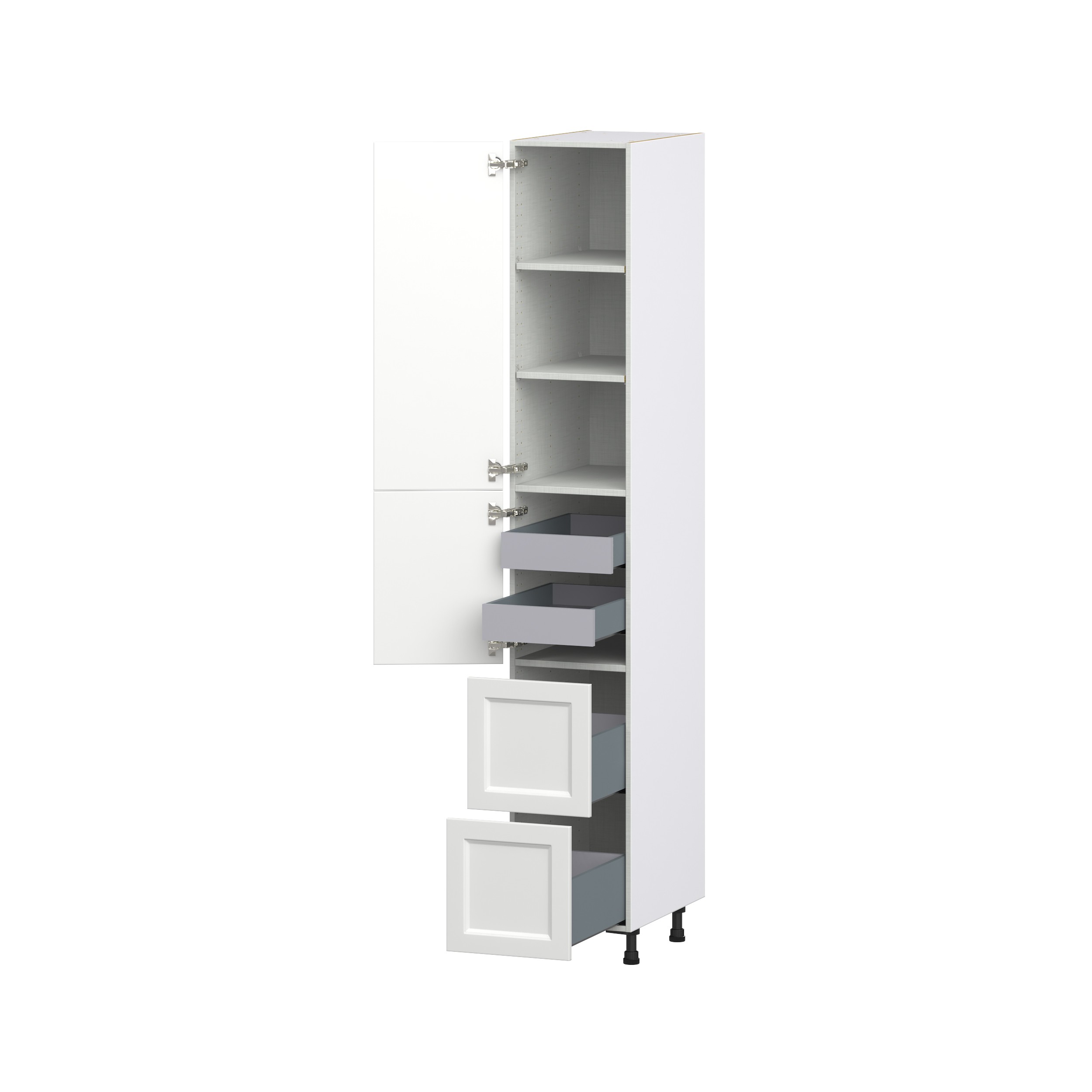 Magnolia Painted Bright White Recessed Assembled Pantry Cabinet 2 Doors with 2 Drawers and 2 Inner Drawers (15 in. W X 94.5 in. H X 24 in. D)