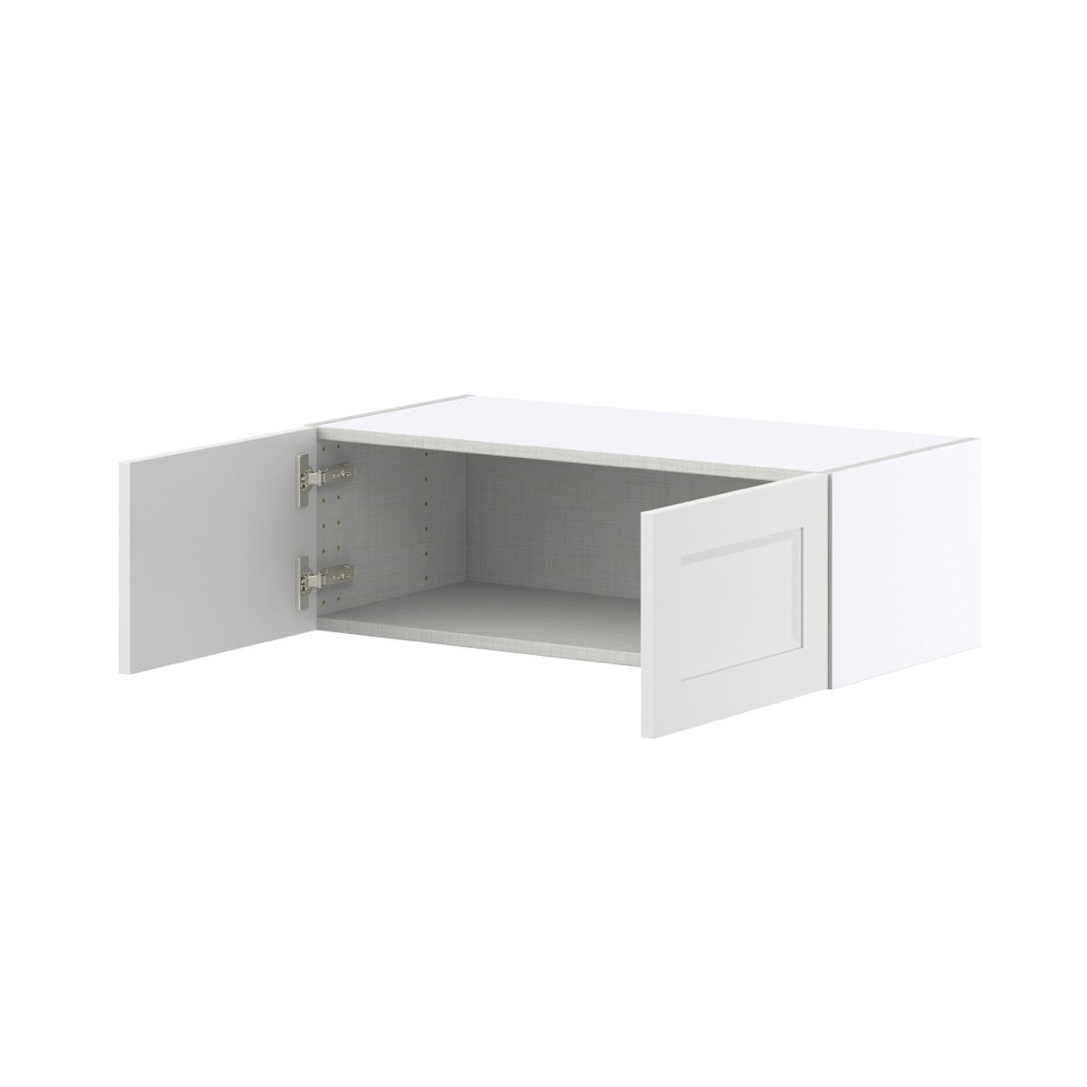 Magnolia Painted Bright White Recessed Assembled Wall Bridge  Cabinet (30 in. W x 10 in. H x 14 in. D)