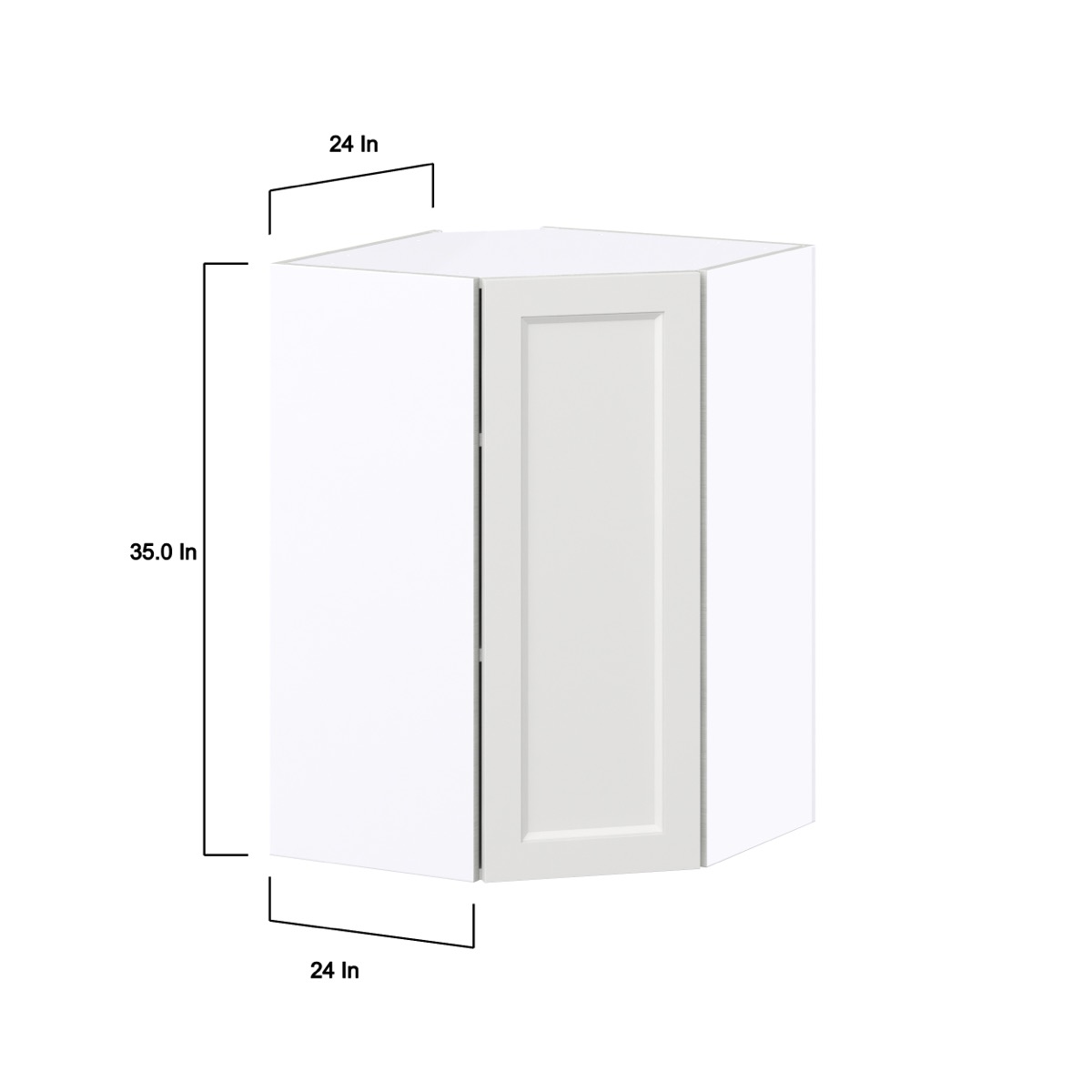 Magnolia Painted Bright White Recessed Assembled Wall Diagonal Corner Cabinet with a Door (24 in. W x 35 in. H x 24 in. D)