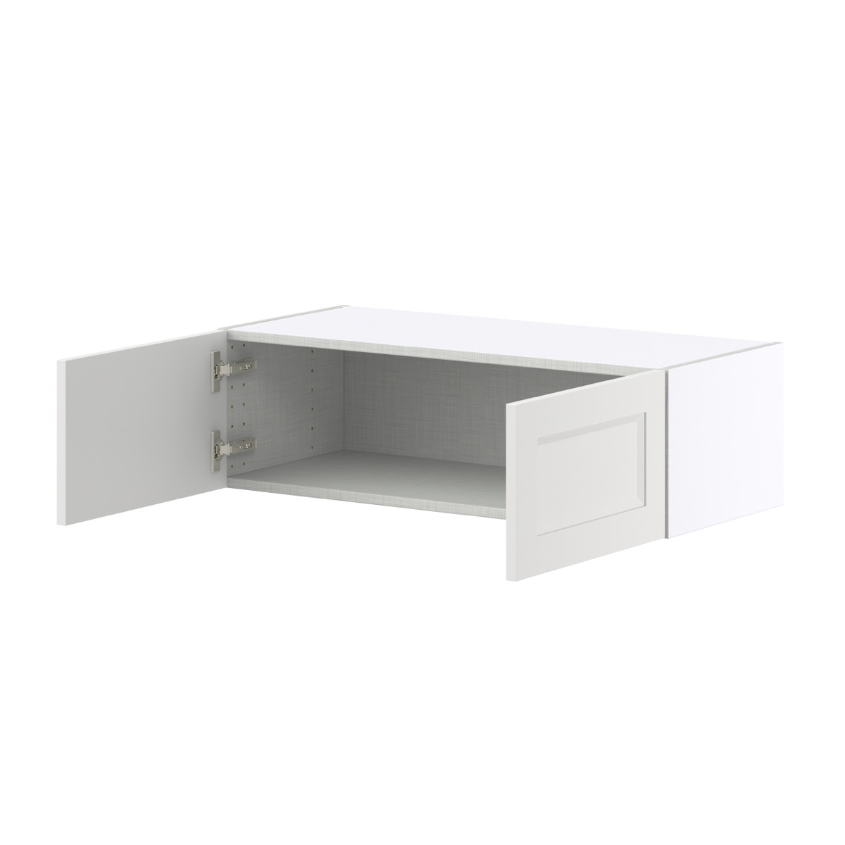 Magnolia Painted Bright White Recessed Assembled Wall Bridge  Cabinet (33 in. W X 10 in. H X 14 in. D)