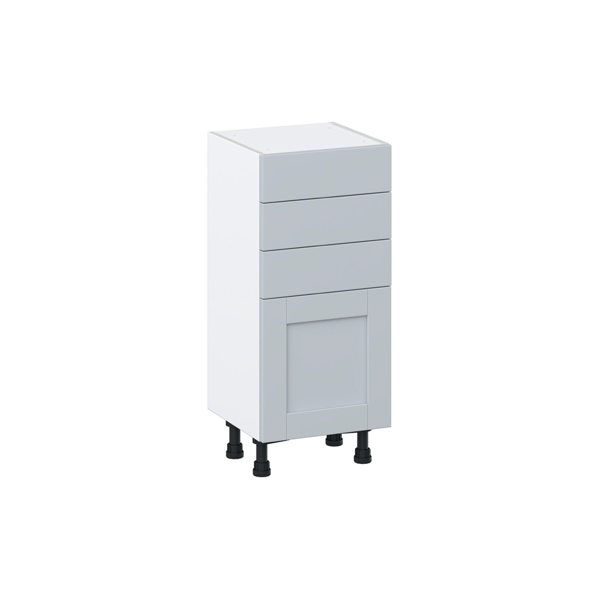 Sea Holly Light Gray  Shaker Assembled Shallow Base Cabinet with 1 Door and Three 5 in. Drawers (15 in. W x 34.5 in. H x 14 in. D)