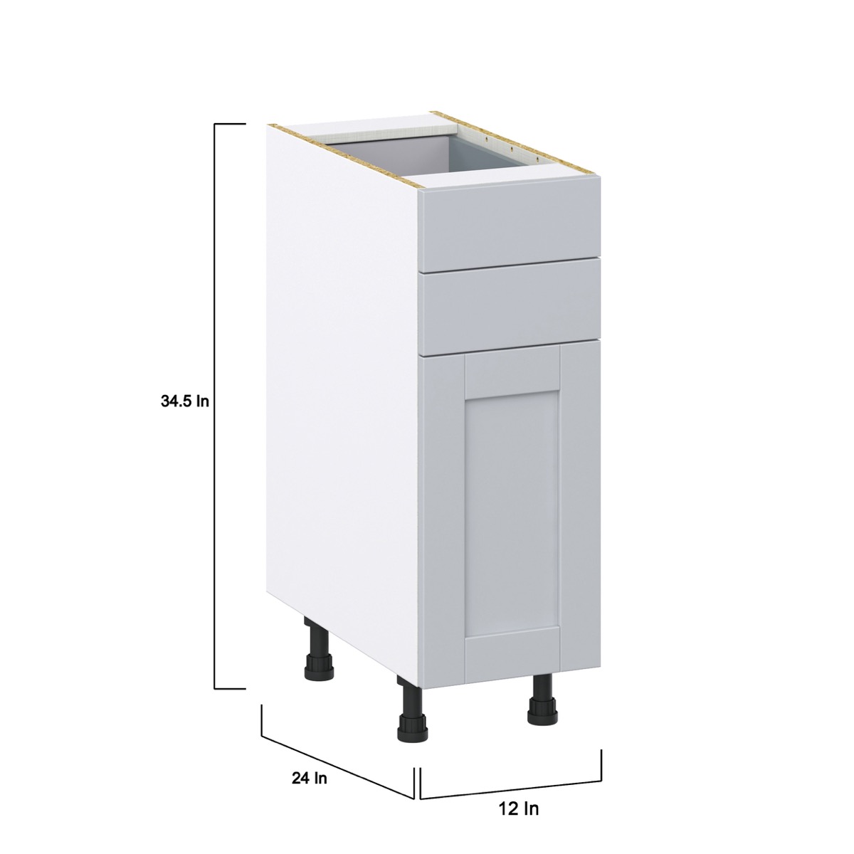 Sea Holly Light Gray  Shaker Assembled Base Cabinet with 1 Door and Two 5 in. Drawers (12 in. W X 34.5 in. H X 24 in. D)