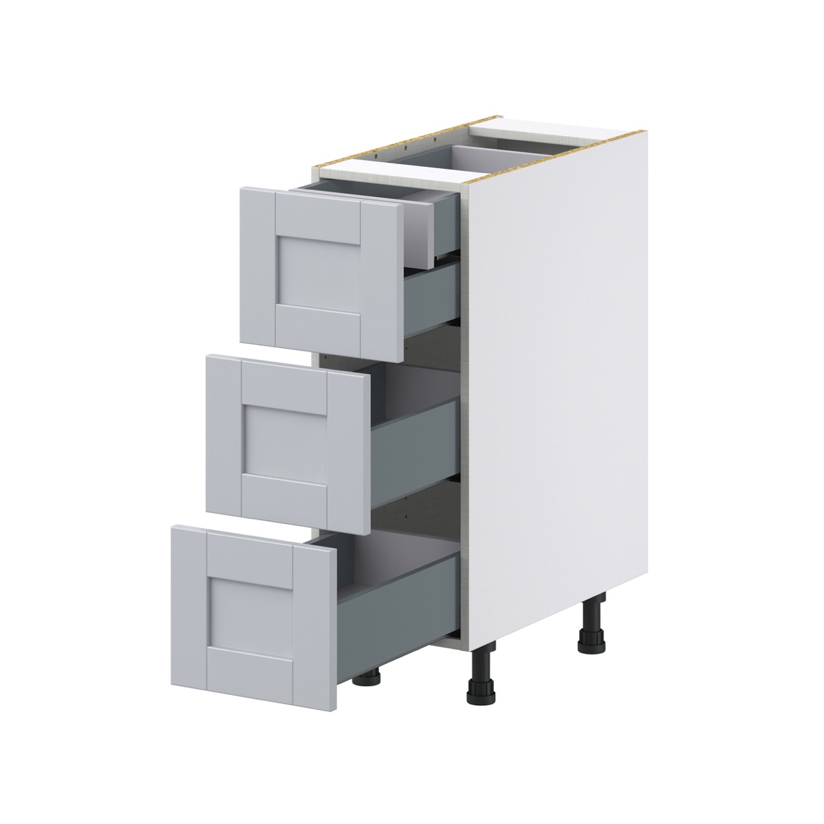 Sea Holly Light Gray  Shaker Assembled Base Cabinet with Three 10 in. Drawers and 1 Inner Drawer (12 in. W X 34.5 in. H X 24 in. D)