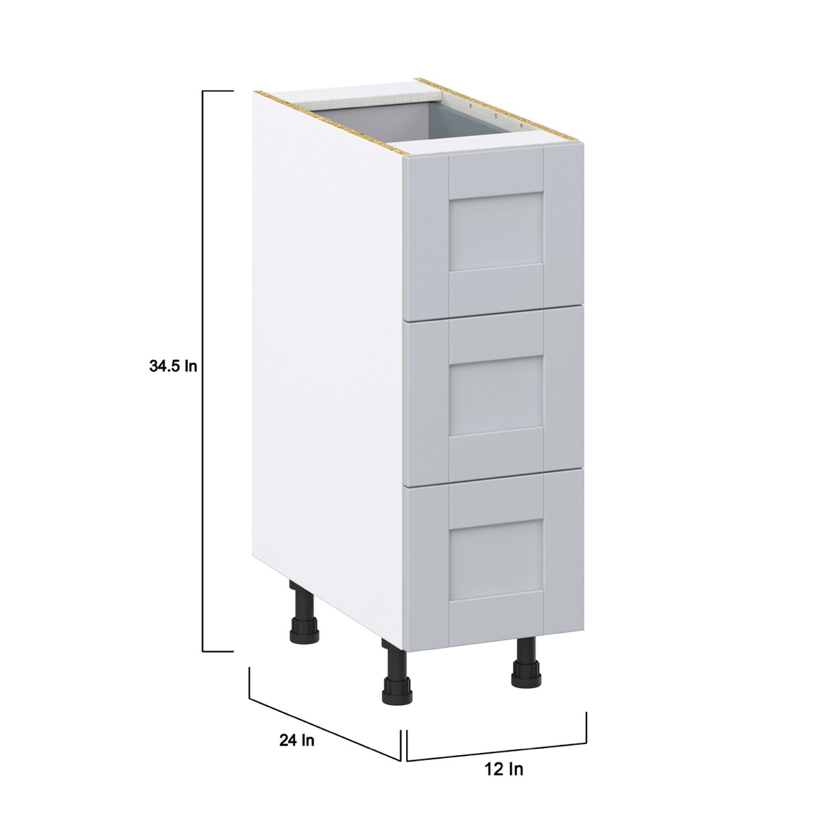 Sea Holly Light Gray  Shaker Assembled Base Cabinet with Three 10 in. Drawers and 1 Inner Drawer (12 in. W X 34.5 in. H X 24 in. D)