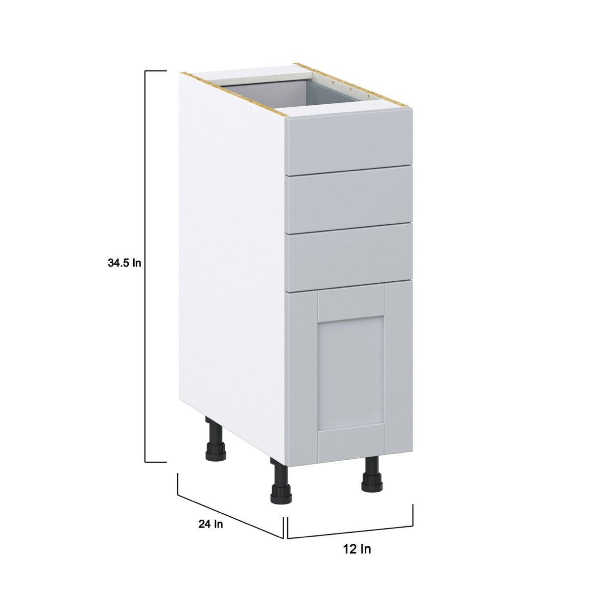 Sea Holly Light Gray  Shaker Assembled Base Cabinet with 4 Drawers (12 in. W X 34.5 in. H X 24 in. D)