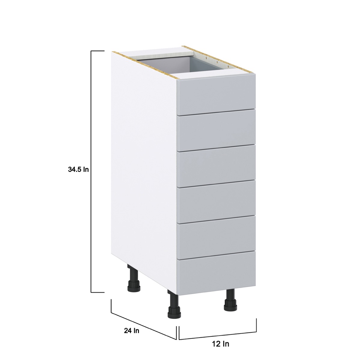 Sea Holly Light Gray  Shaker Assembled Base Cabinet with 6 Drawers (12 in. W X 34.5 in. H X 24 in. D)