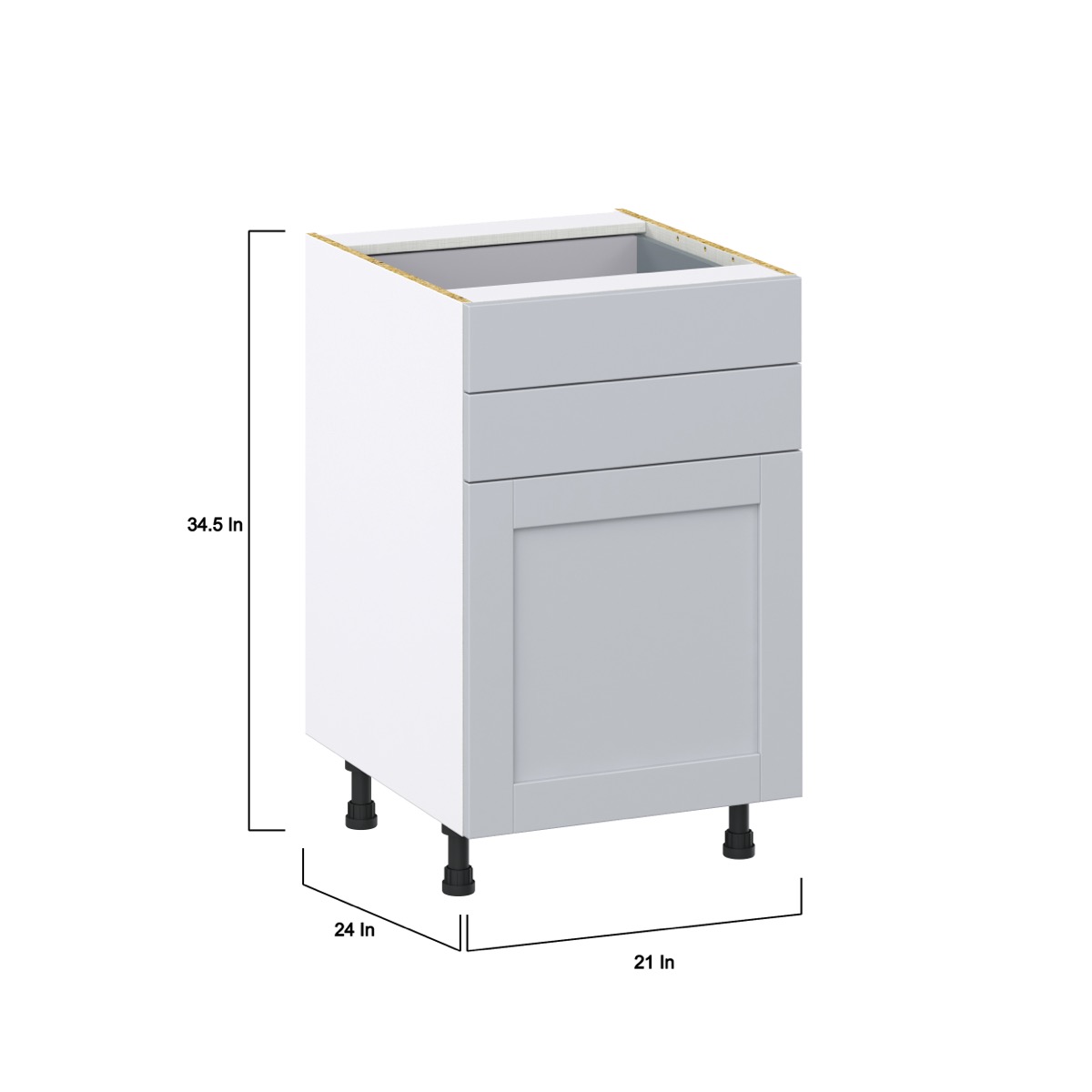 Sea Holly Light Gray  Shaker Assembled Base Cabinet with 1 Door and Two 5 in. Drawers (21 in. W X 34.5 in. H X 24 in. D)