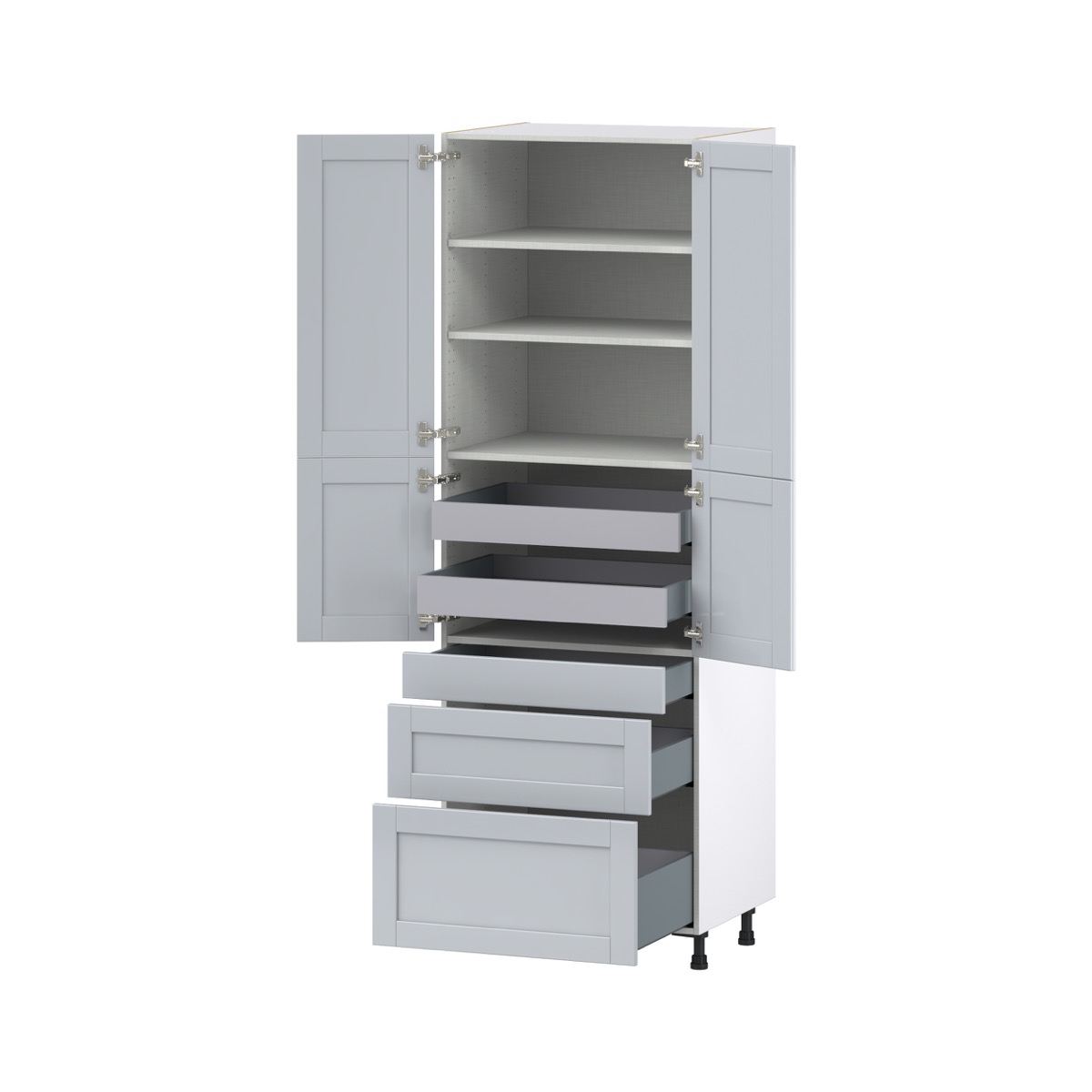 Sea Holly Light Gray  Shaker Assembled Pantry  Cabinet with 3 Drawers and 2 Inner Drawers (30 in. W x 89.5 in. H x 24 in. D)