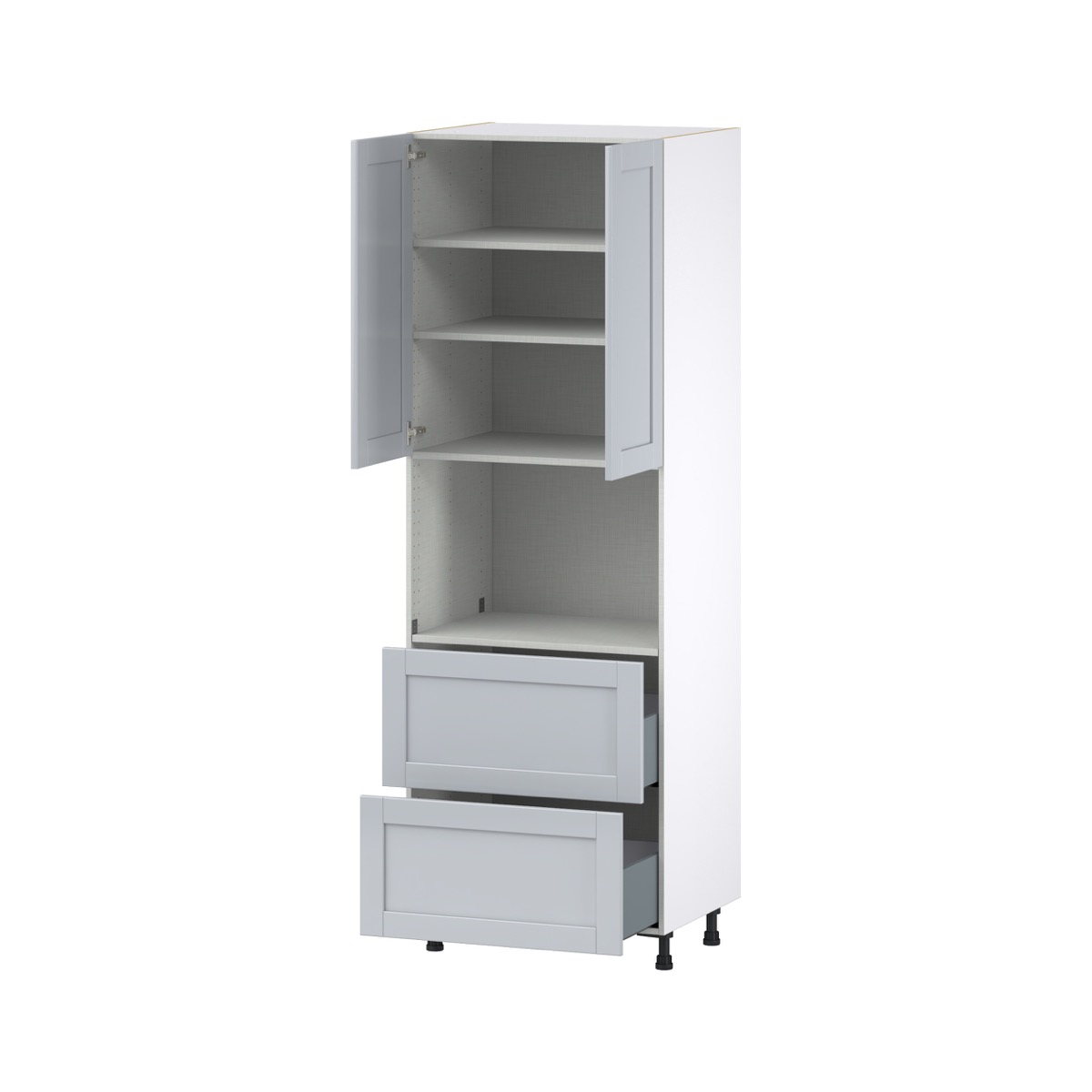 Sea Holly Light Gray  Shaker Assembled Pantry Microwave  Cabinet with 2 Drawers (30 in. W x 89.5 in. H x 24 in. D)