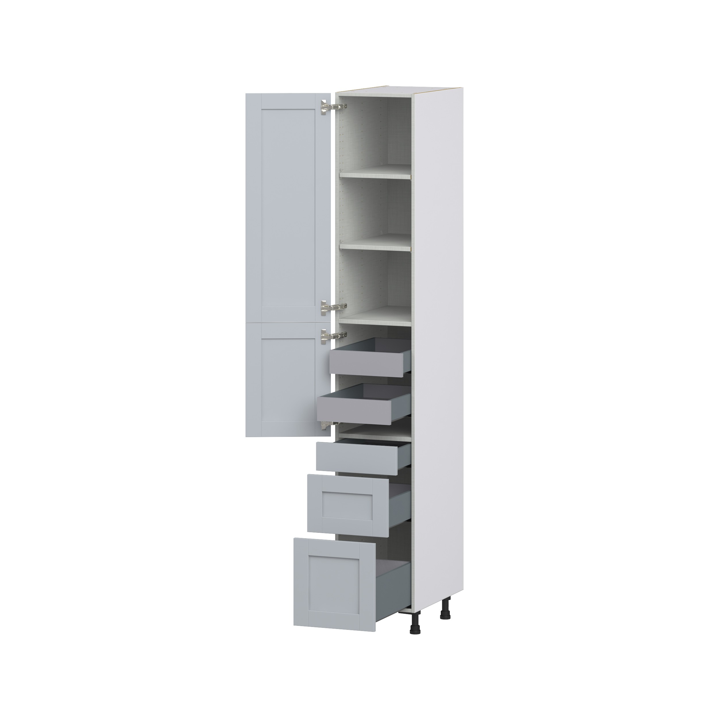 Sea Holly Light Gray Shaker Assembled Pantry Cabinet with 3 Drawers and 2 Inner Drawers (15 in. W x 94.5 in. H x 24 in. D)