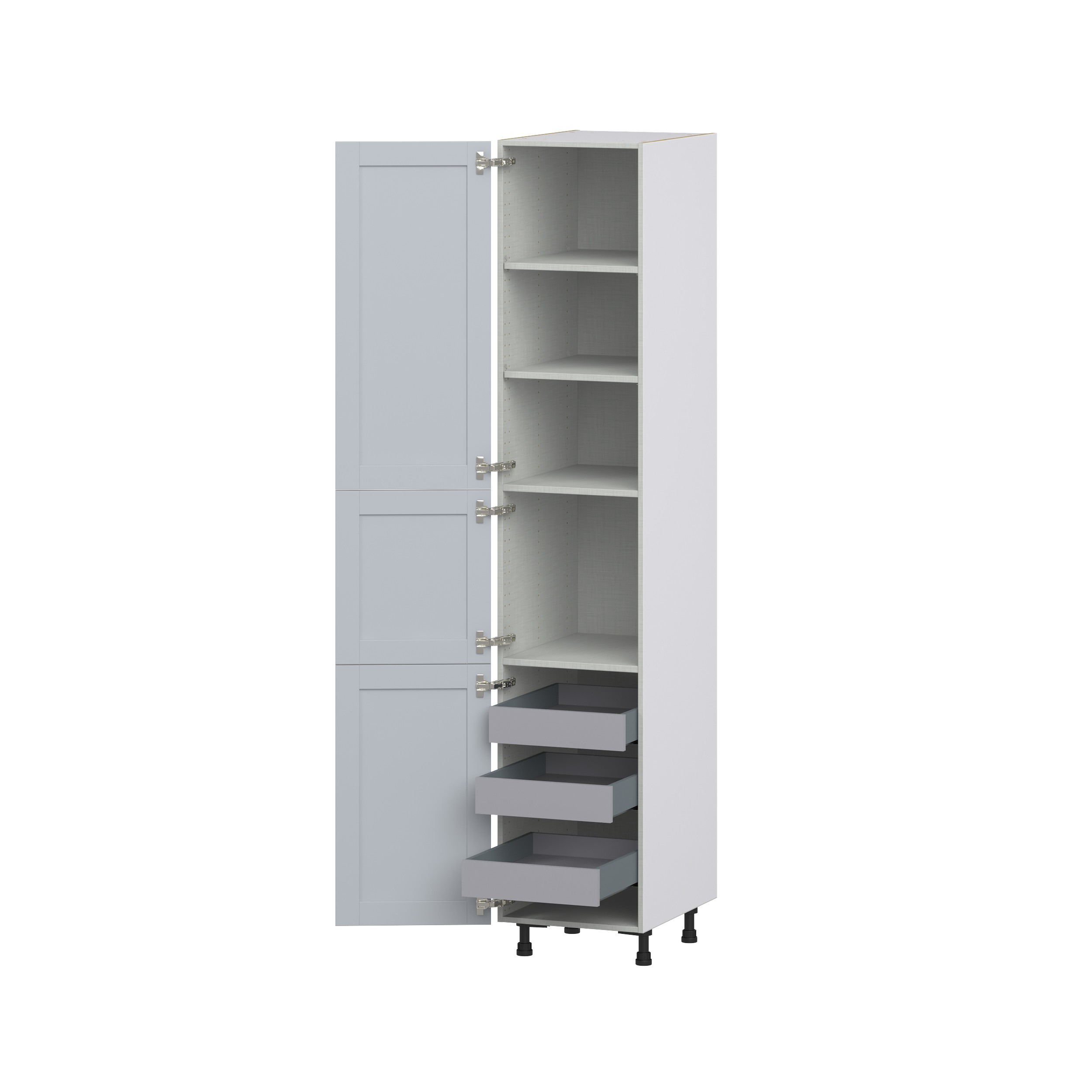 Sea Holly Light Gray Shaker Assembled Pantry Cabinet with 2 Doors and 3 Inner Drawers (18 in. W X 94.5 in. H X 24 in. D)