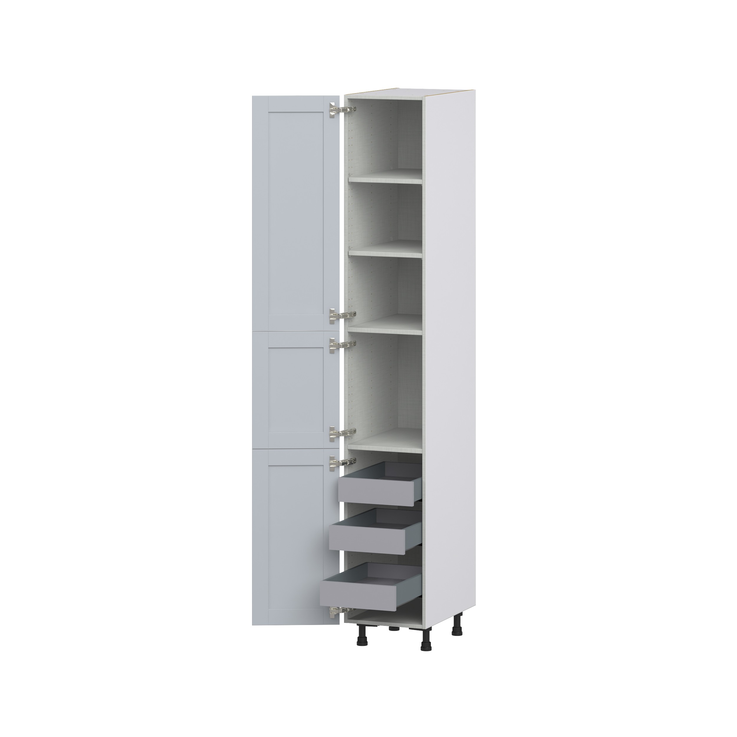 Sea Holly Light Gray Shaker Assembled Pantry Cabinet with 2 Doors and 3 Inner Drawers (15 in. W X 94.5 in. H X 24 in. D)