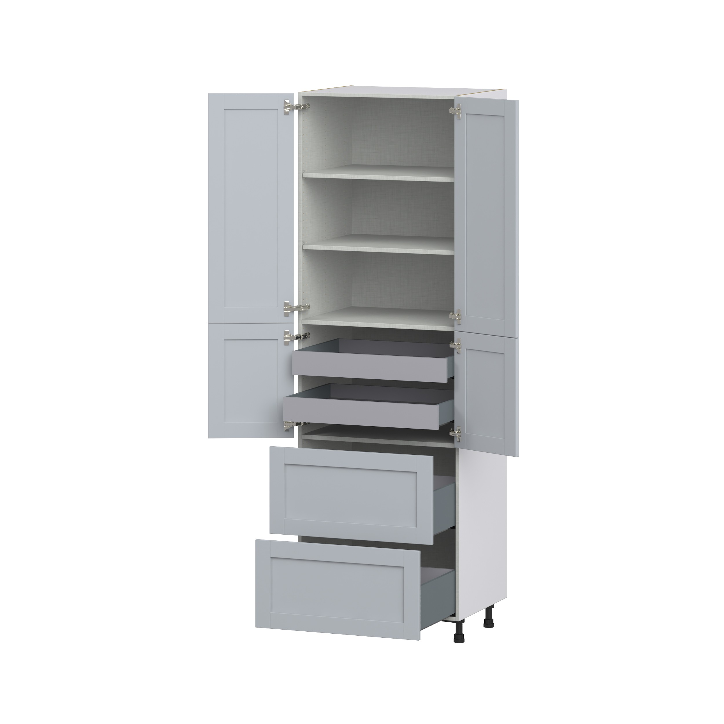 Sea Holly Light Gray Shaker Assembled Pantry Cabinet 4 Doors with 2 Drawers and 2 Inner Drawers (30 in. W X 94.5 in. H X 24 in. D)