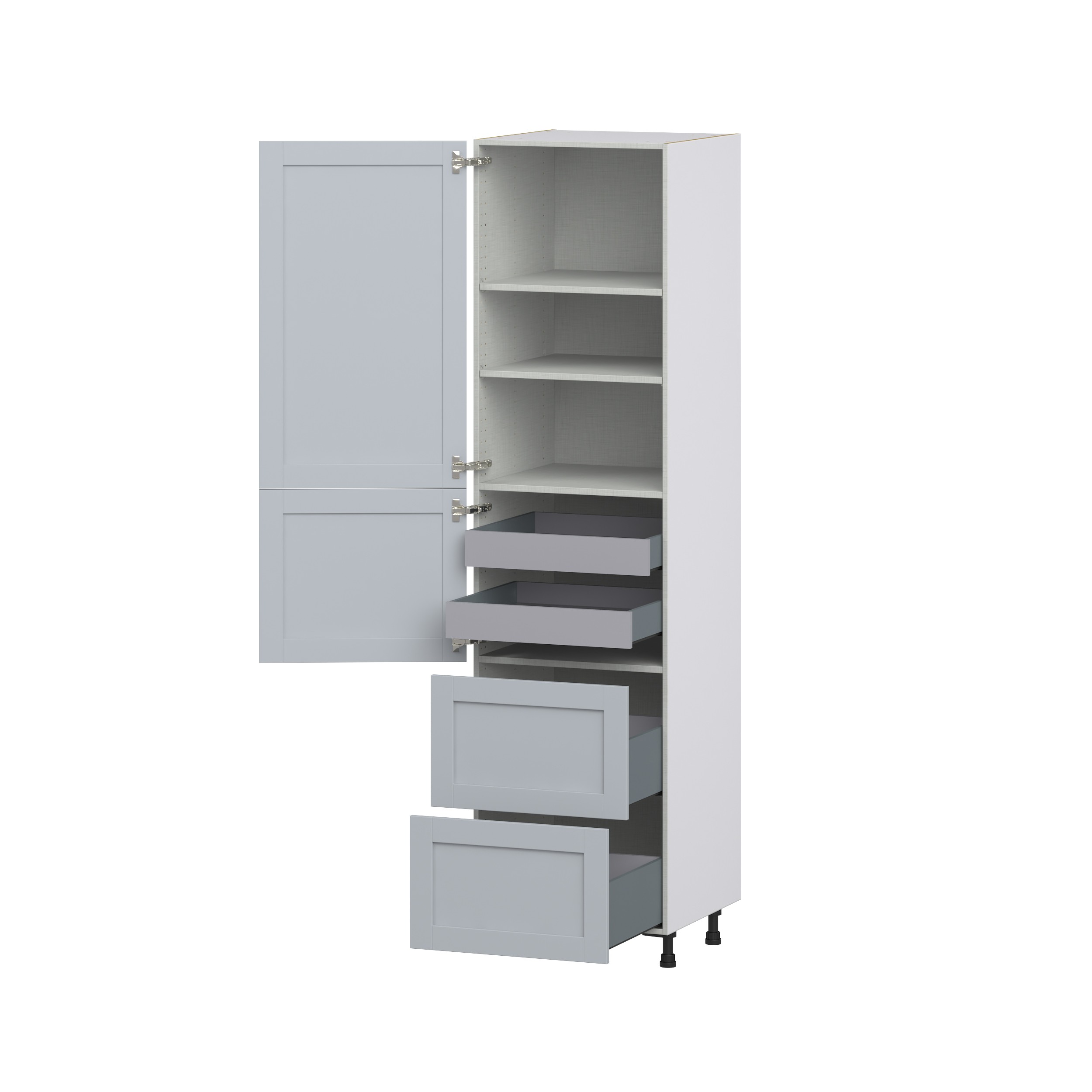 Sea Holly Light Gray Shaker Assembled Pantry Cabinet 1 Doors with 2 Drawers and 2 Inner Drawers (24 in. W X 94.5 in. H X 24 in. D)