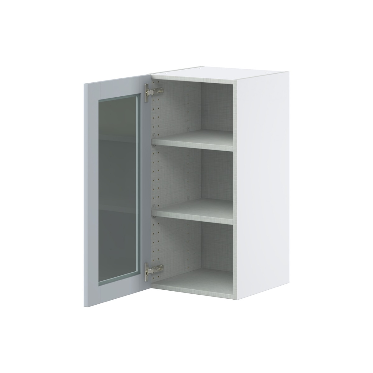 Sea Holly Light Gray Assembled Wall  Cabinet with a Full High Glass Door (15 in. W x 30 in. H x 14 in. D)