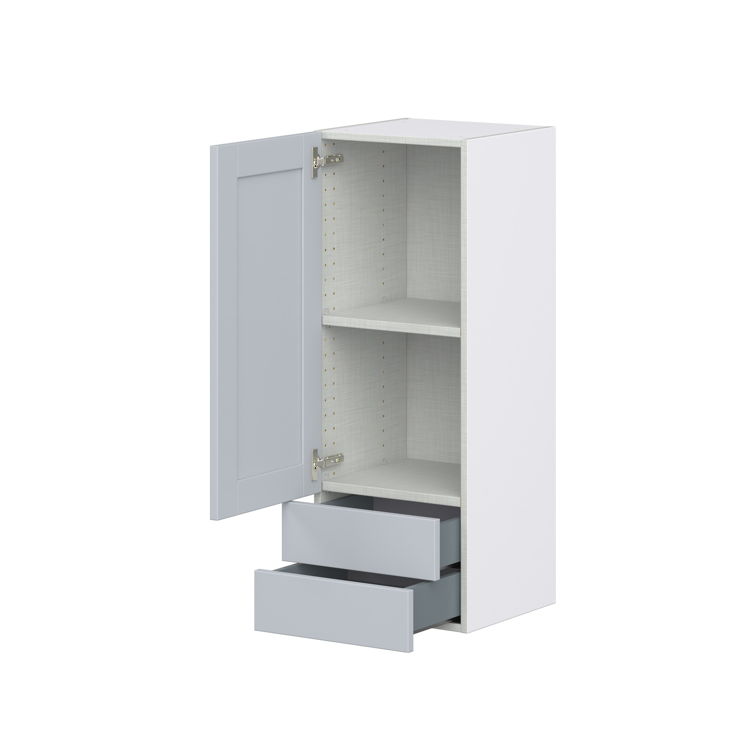 Sea Holly Light Gray Shaker Assembled Wall Cabinet with a Door and Two 5 in. Drawers (15 in. W x 40 in. H x 14 in. D)