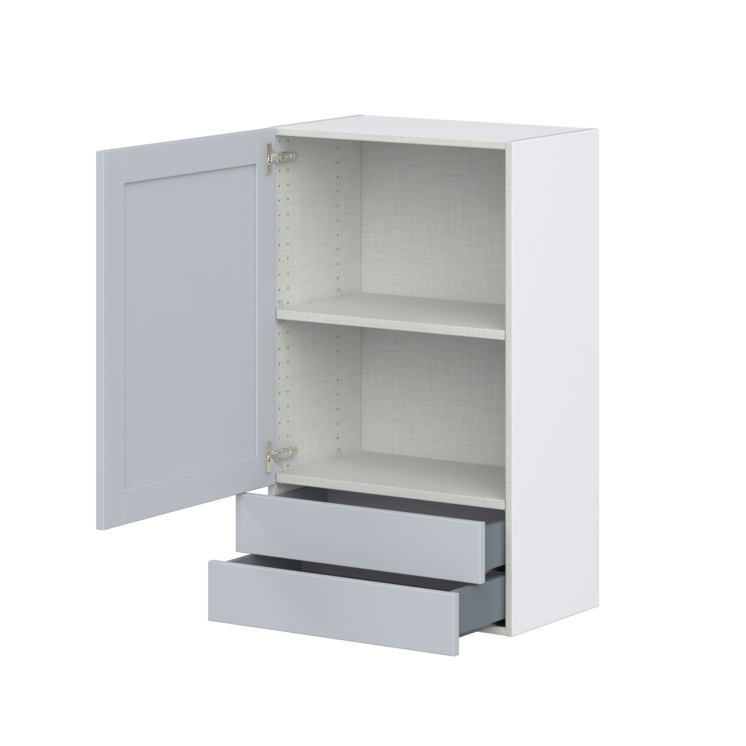 Sea Holly Light Gray Shaker Assembled Wall Cabinet with a Door and Two 5 in. Drawers (24 in. W x 40 in. H x 14 in. D)