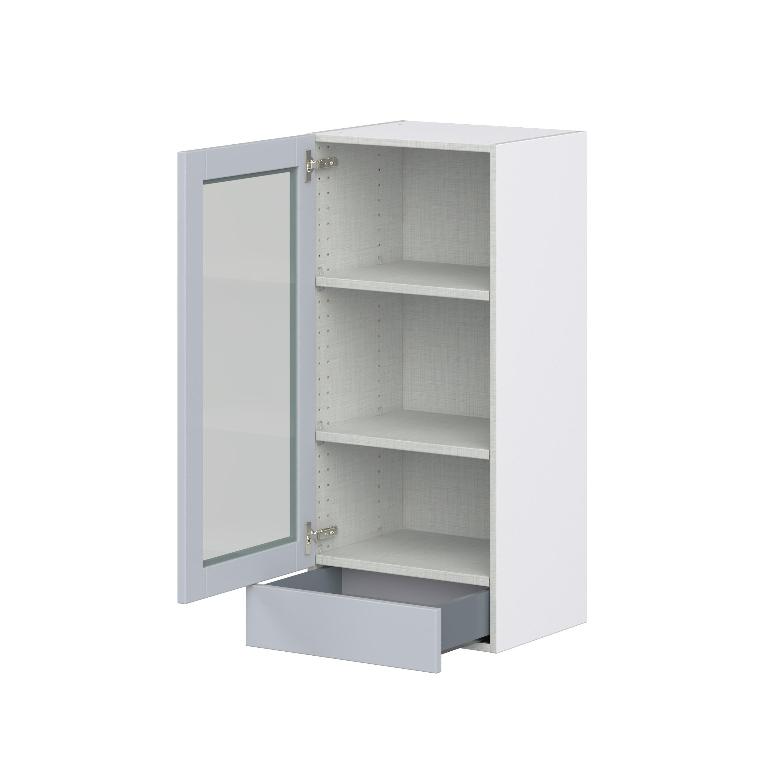 Sea Holly Light Gray Shaker Assembled Wall Cabinet with a Glass Door and a 5 in. Drawer (18 in. W x 40 in. H x 14 in. D)