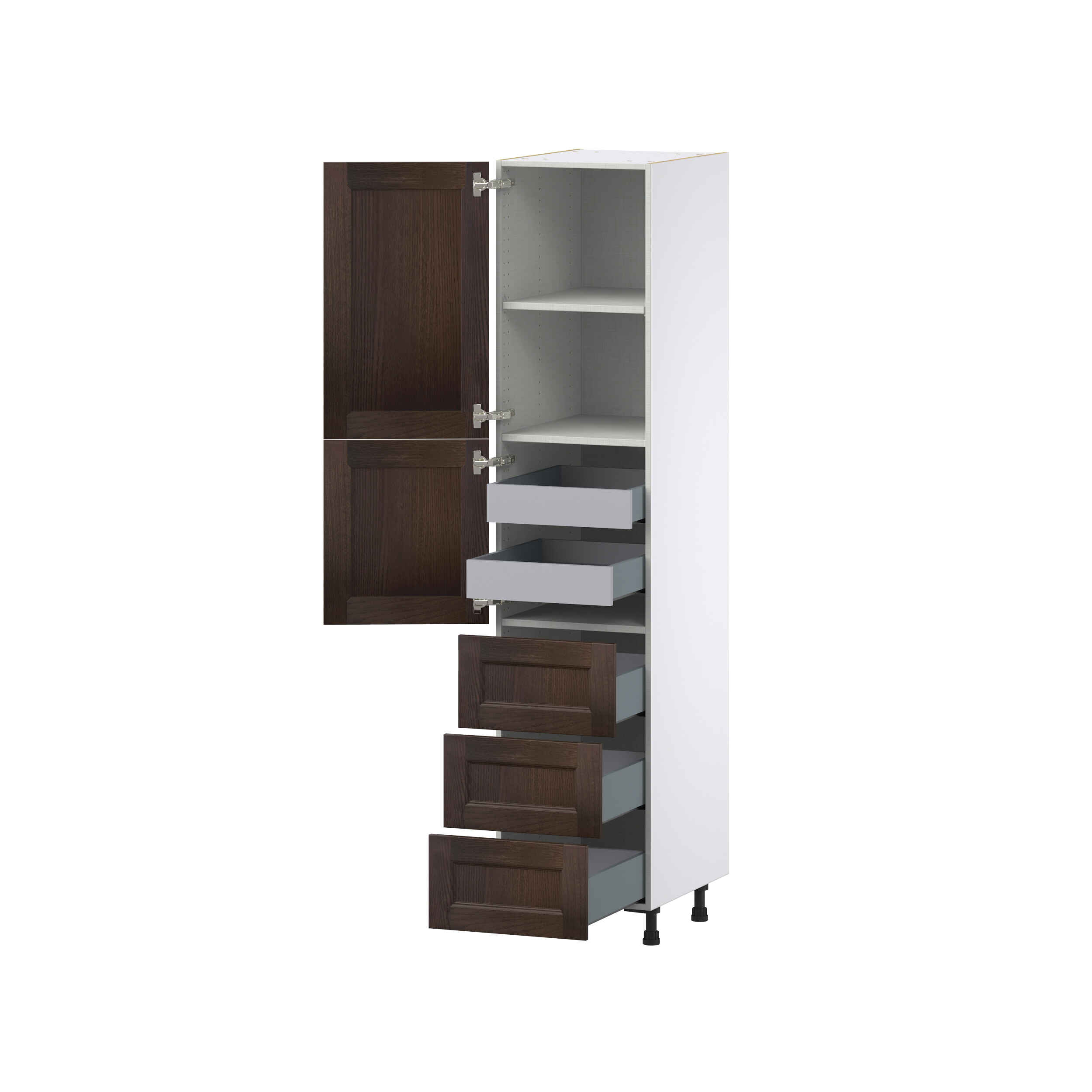 Summerina Chestnut Solid Wood Recessed Assembled Pantry Cabinet 2 Doors with 3 Drawers and 2 Inner Drawers (18 in. W X 84.5 in. H X 24 in. D)