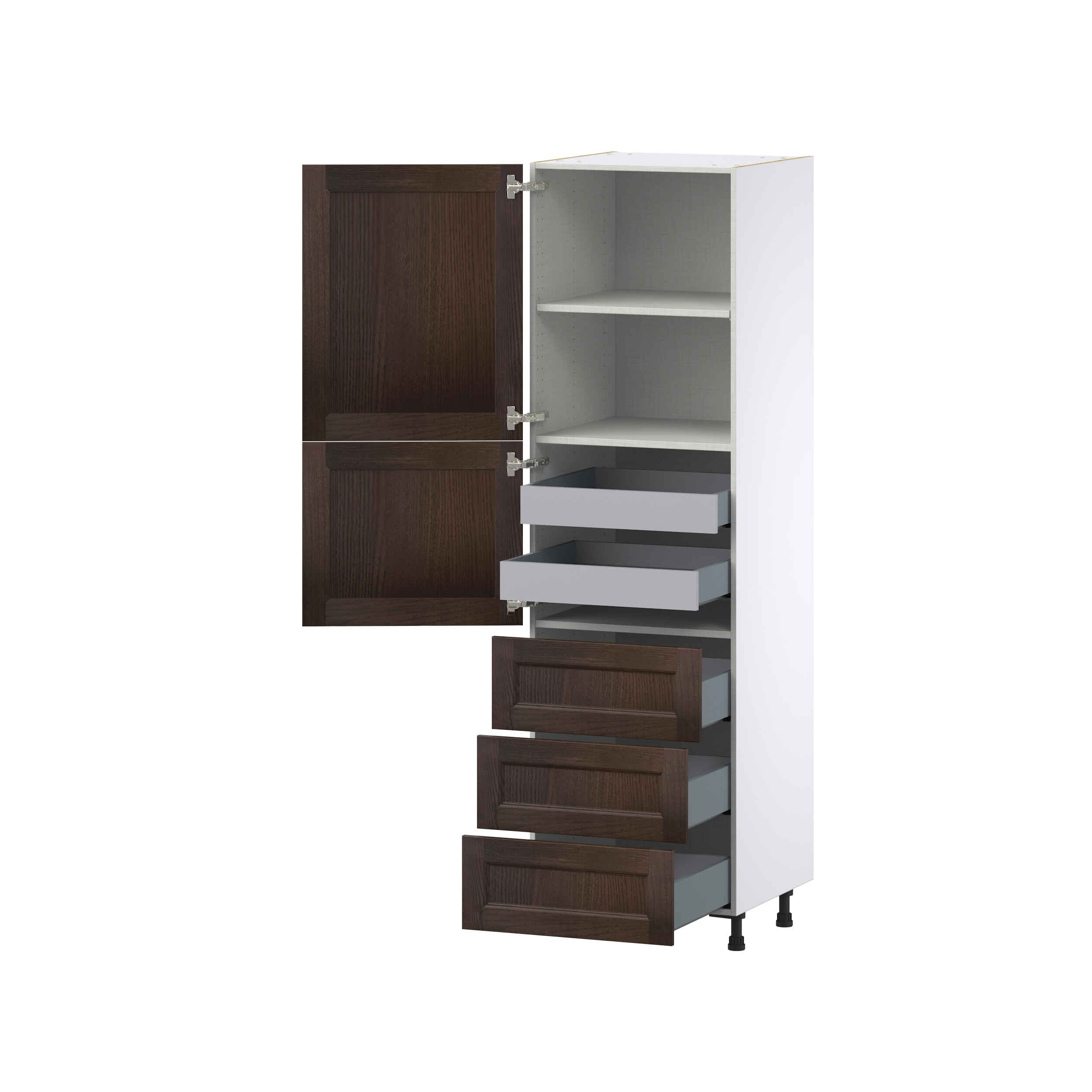 Summerina Chestnut Solid Wood Recessed Assembled Pantry Cabinet 2 Doors with 3 Drawers and 2 Inner Drawers (24 in. W X 84.5 in. H X 24 in. D)