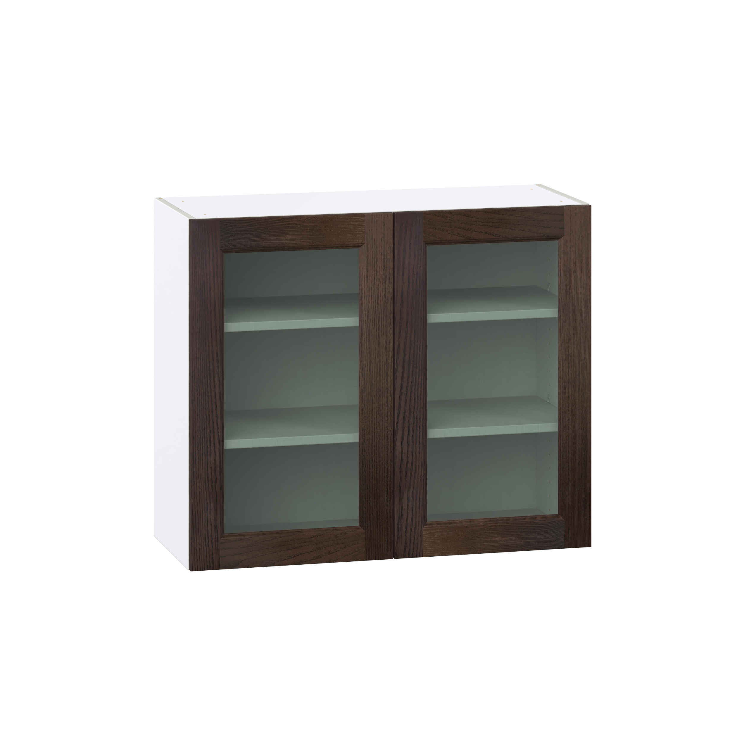 Summerina Chestnut Solid Wood Assembled Wall  Cabinet with 2 Glass Doors (36 in. W x 30 in. H x 14 in. D)