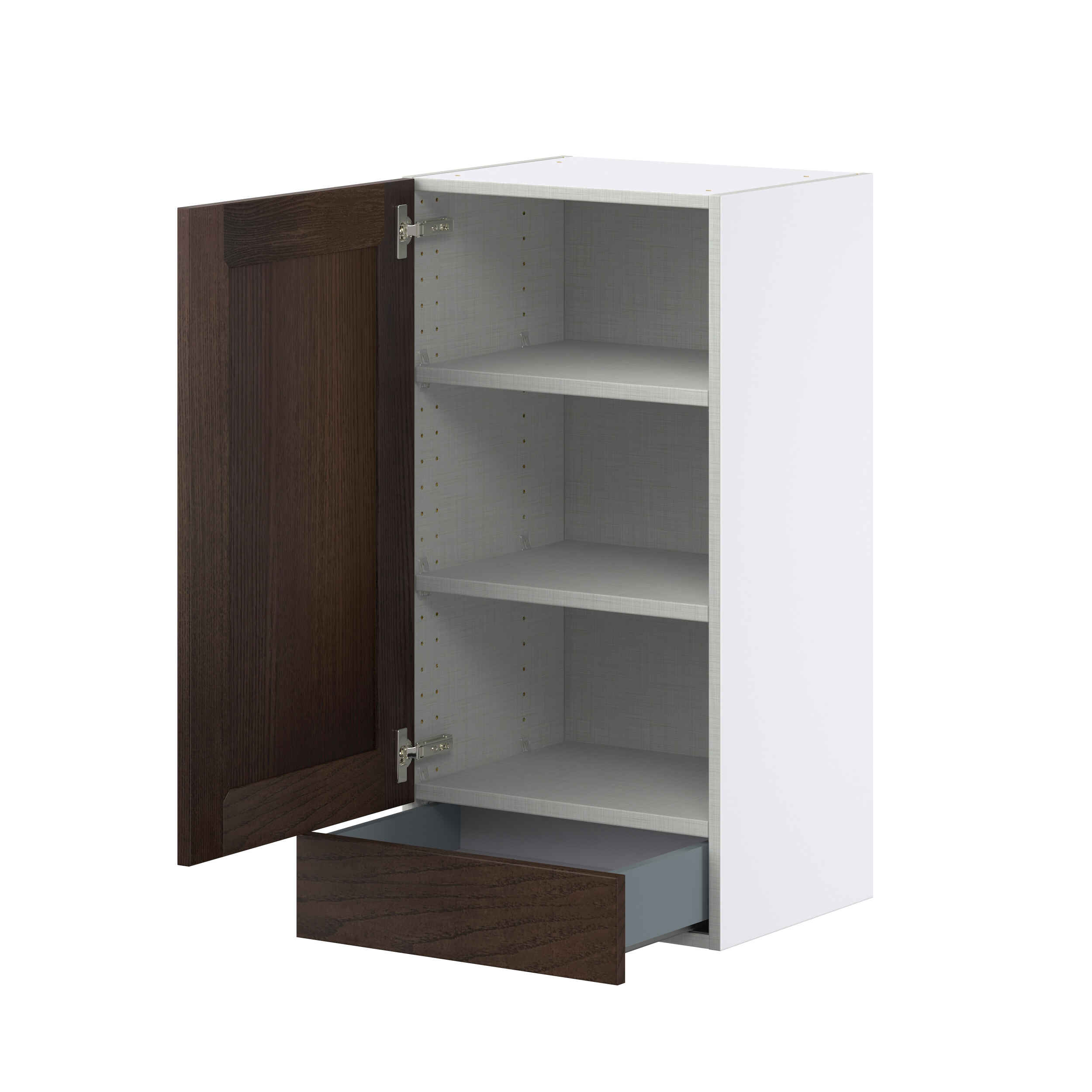 Summerina Chestnut Solid Wood Recessed Assembled Wall  Cabinet with a Door and a 5 in. Drawer (18 in. W x 35 in. H x 14 in. D)