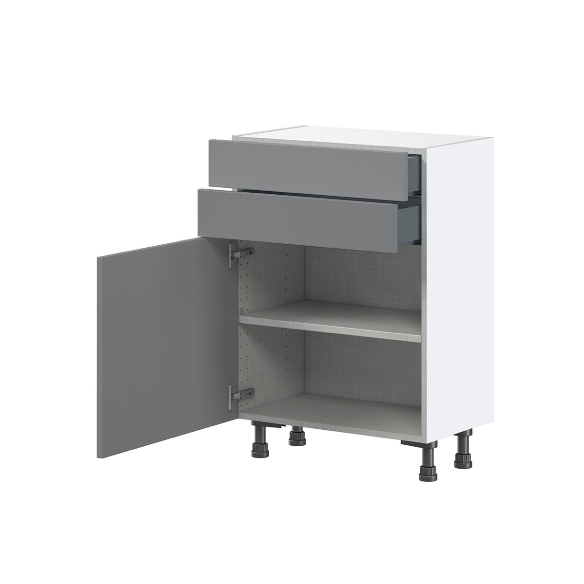 Willow Painted Slate Gray  Shaker Assembled Shallow Base Cabinet with 1 Door and Two 10 in. Drawers (24 in. W x 34.5 in. H x 14 in. D)