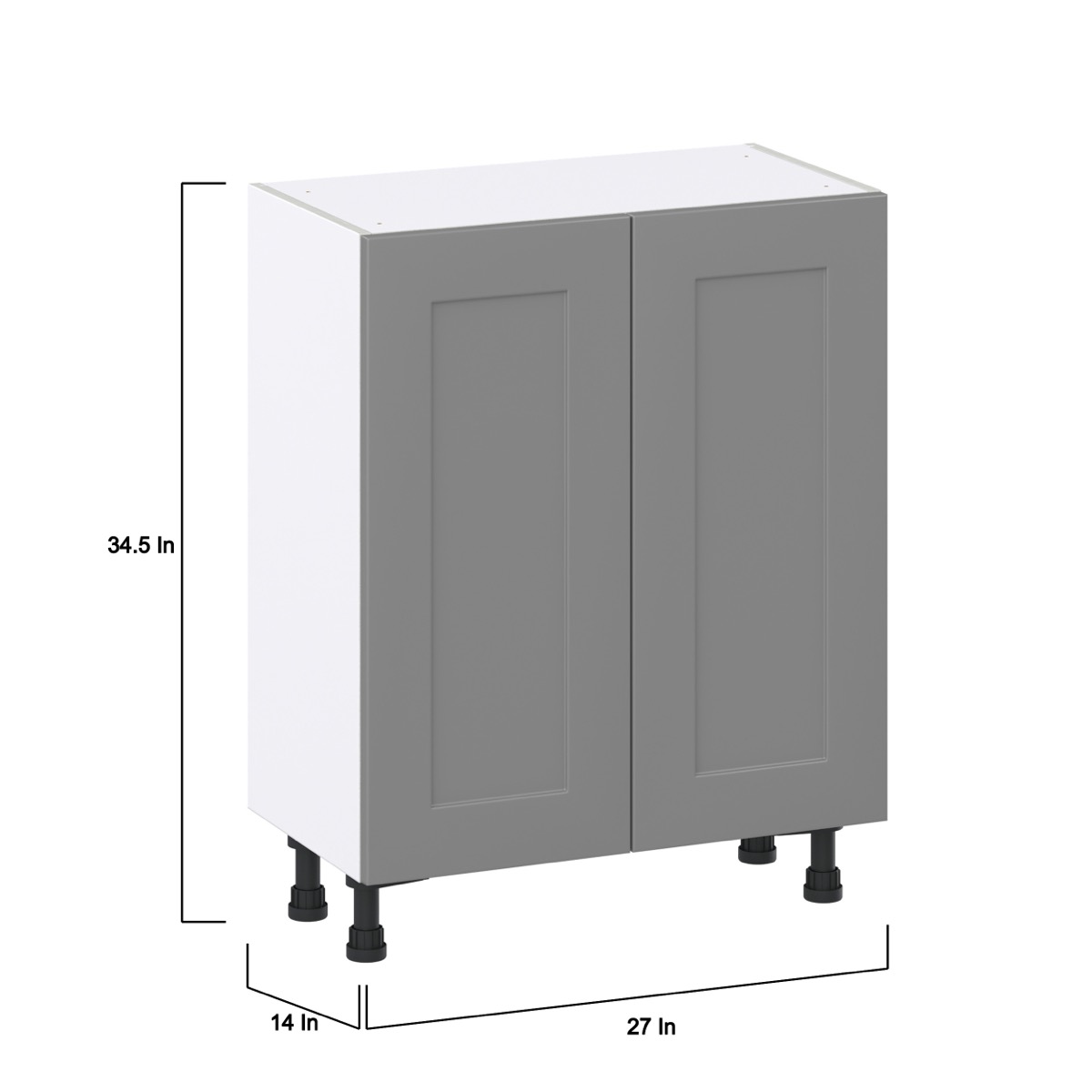 Willow Painted Slate Gray  Shaker Assembled Shallow Base Cabinet with 2 Full High Doors (27 in. W X 34.5 in. H X 14 in. D)