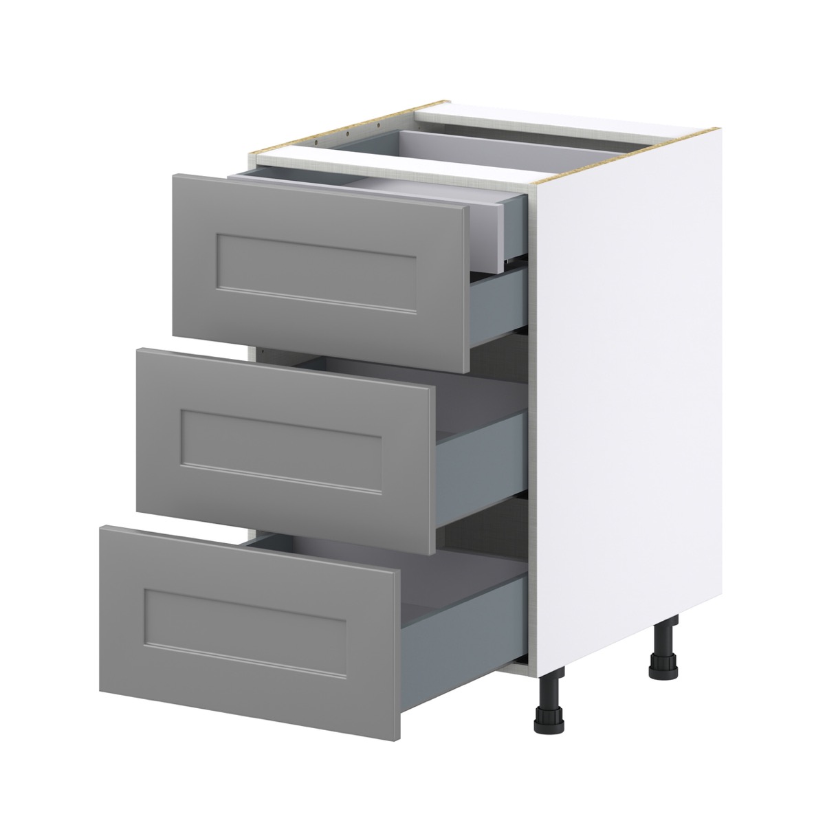 Willow Painted Slate Gray  Shaker Assembled Base Cabinet with Three 10 in. Drawers and a Inner Drawer (21 in. W X 34.5 in. H X 24 in. D)