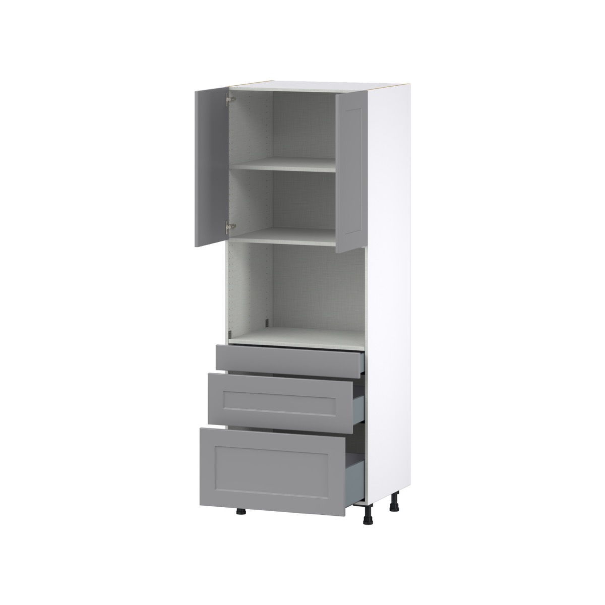 Willow Painted Slate Gray  Shaker Assembled Pantry Micro/Oven  Cabinet with 3 Drawers (30 in. W x 84.5 in. H x 24 in. D)