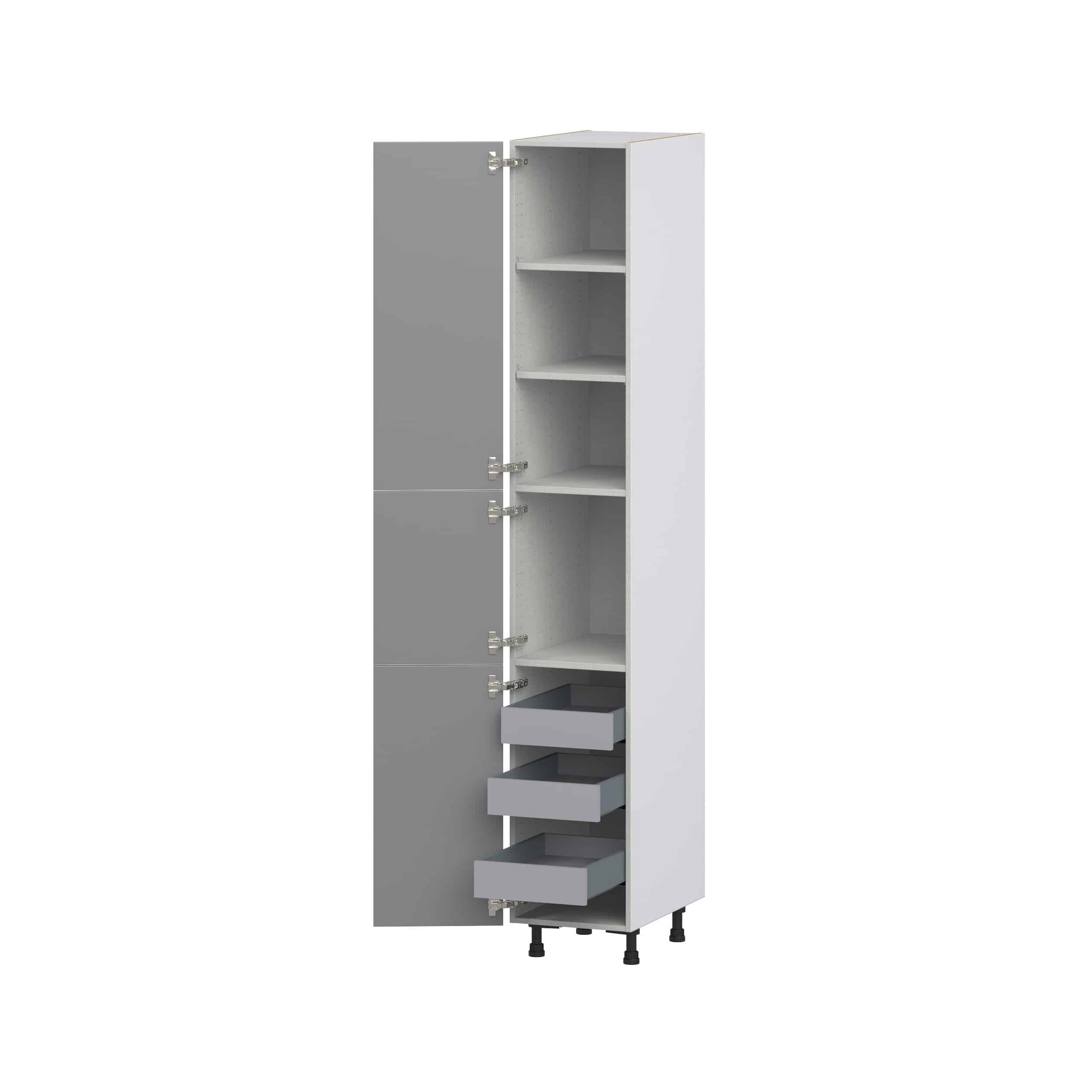 Willow Painted Slate Gray Shaker Assembled Pantry Cabinet with 2 Doors and 3 Inner Drawers (15 in. W X 94.5 in. H X 24 in. D)