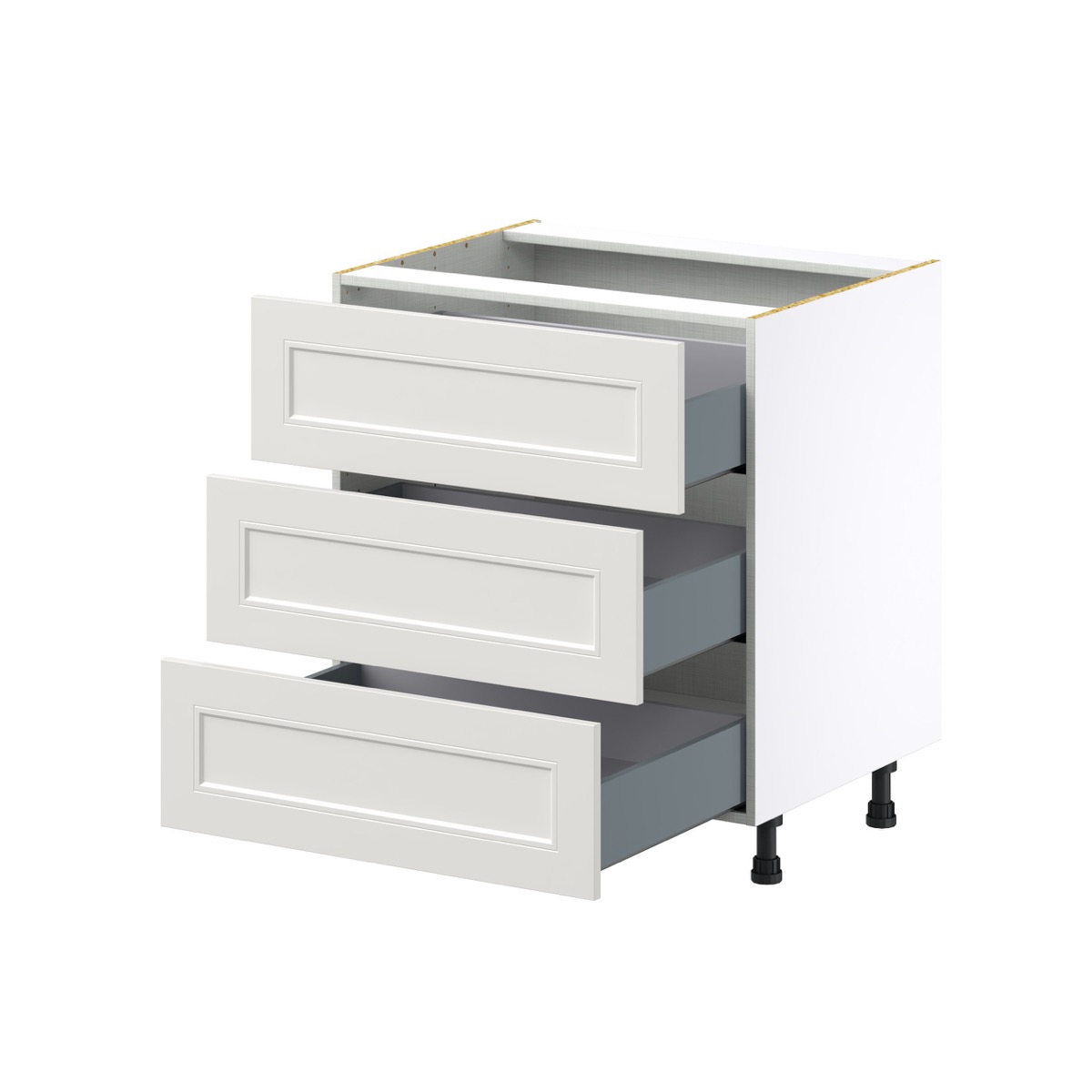 Wisteria Painted Light Gray Recessed Assembled Base Cabinet with Three 10 in. Drawers (30 in. W x 34.5 in. H x 24 in. D)