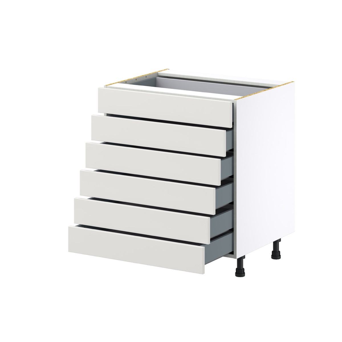 Wisteria Painted Light Gray Recessed Assembled Base Cabinet with 6 Drawers (30 in. W x 34.5 in. H x 24 in. D)