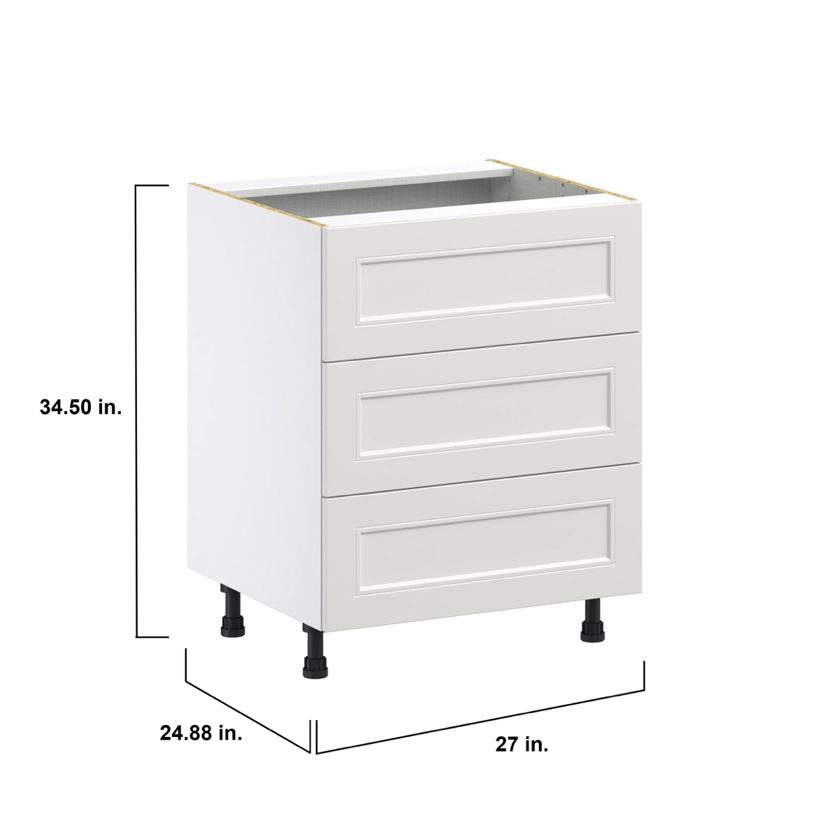 Wisteria Painted Light Gray Recessed Assembled Base Cabinet with Three 10 in. Drawers (27 in. W X 34.5 in. H X 24 in. D)