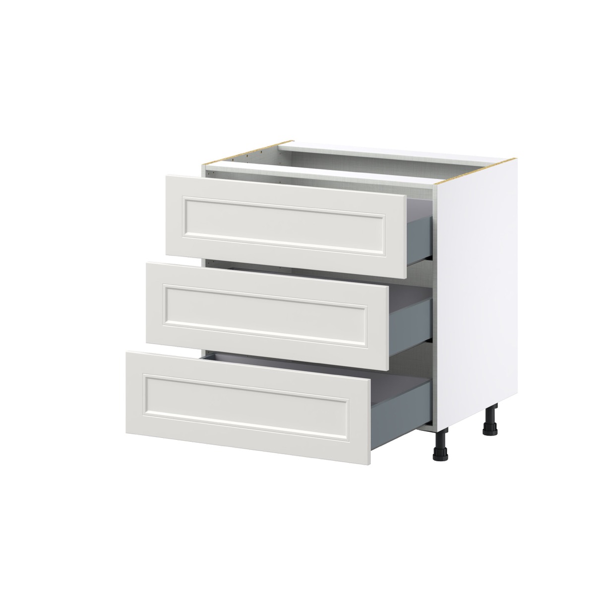 Wisteria Painted Light Gray Recessed Assembled Base Cabinet with Three 10 in. Drawers (33 in. W X 34.5 in. H X 24 in. D)