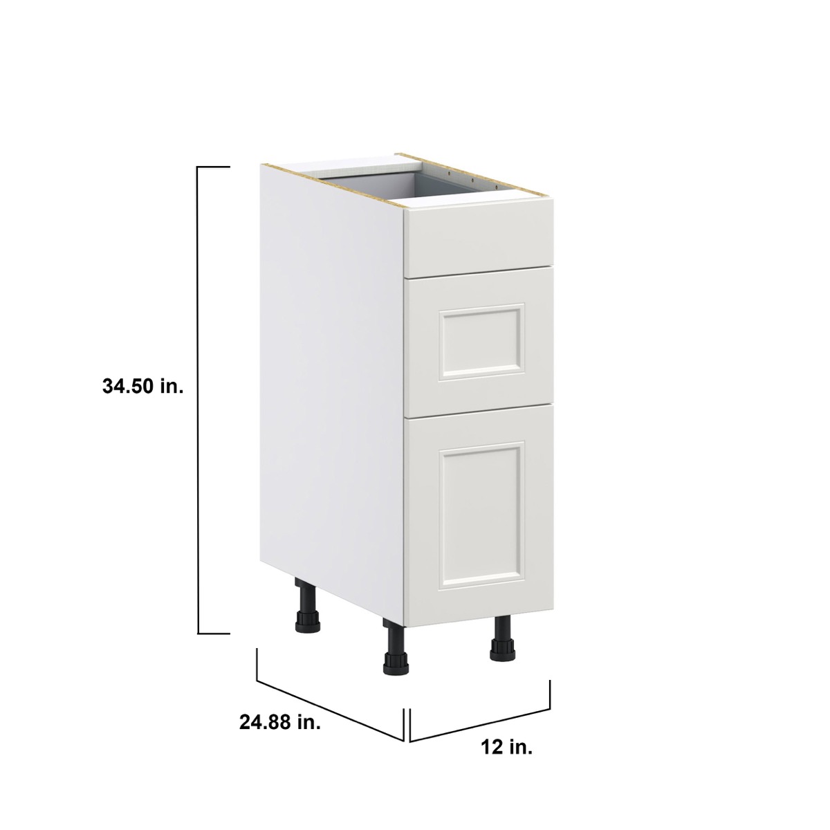 Wisteria Painted Light Gray Recessed Assembled Base Cabinet with 3 Drawers (12 in. W X 34.5 in. H X 24 in. D)