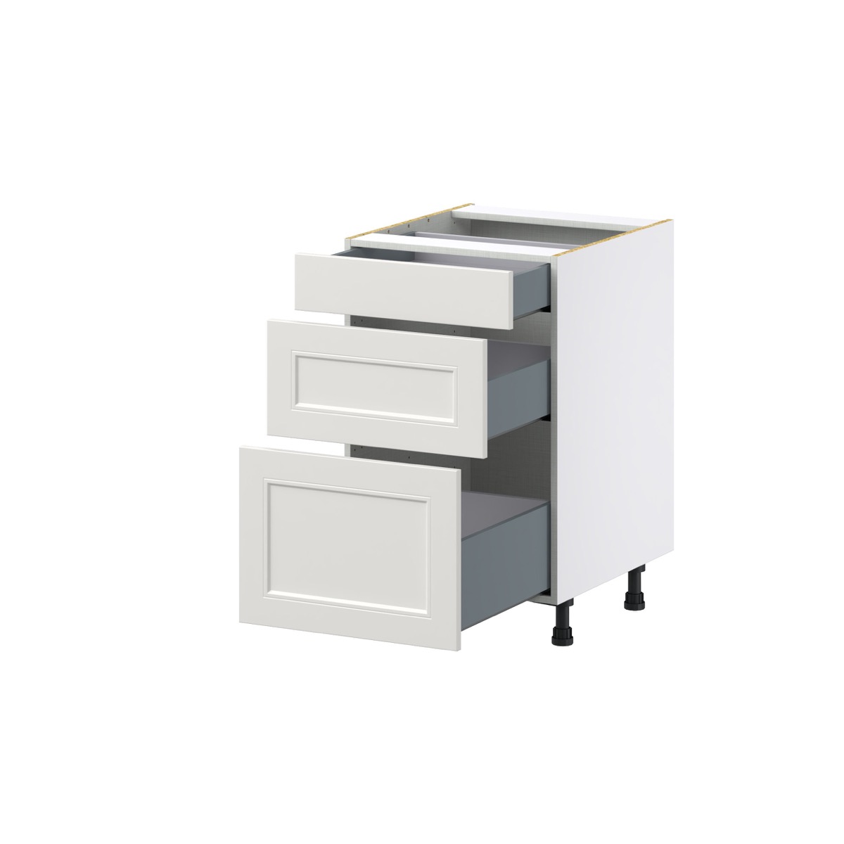 Wisteria Painted Light Gray Recessed Assembled Base Cabinet with 3 Drawers (21 in. W X 34.5 in. H X 24 in. D)