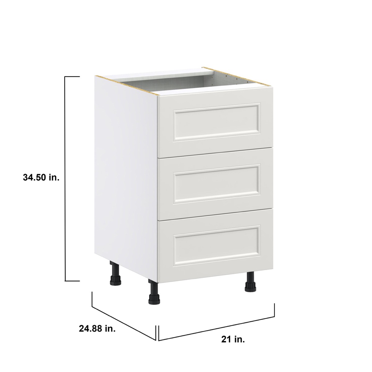 Wisteria Painted Light Gray Recessed Assembled Base Cabinet with Three 10 in. Drawers (21 in. W X 34.5 in. H X 24 in. D)