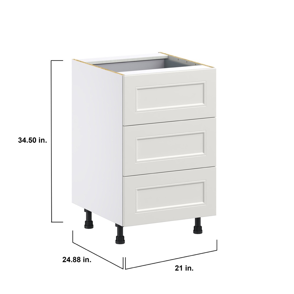 Wisteria Painted Light Gray Recessed Assembled Base Cabinet with Three 10 in. Drawers and a Inner Drawer (21 in. W X 34.5 in. H X 24 in. D)