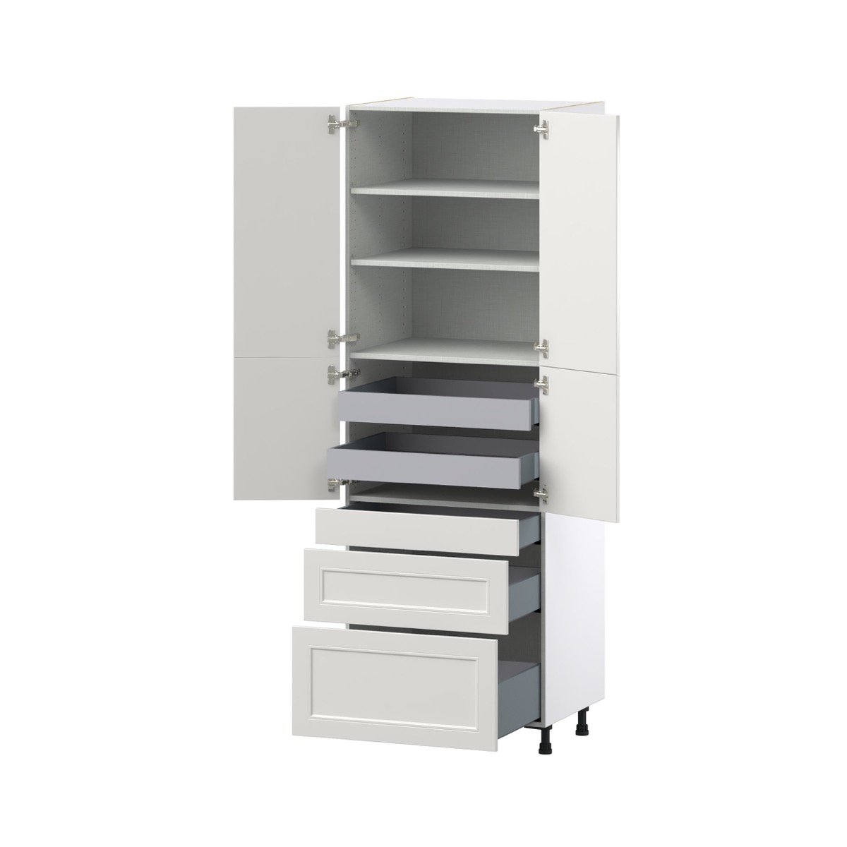 Wisteria Painted Light Gray Recessed Assembled Pantry  Cabinet with 3 Drawers and 2 Inner Drawers (30 in. W x 89.5 in. H x 24 in. D)