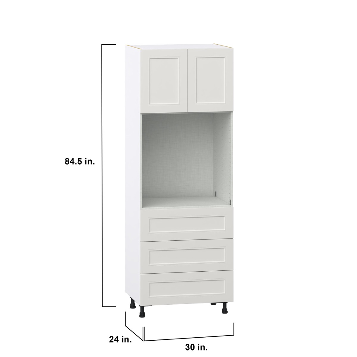 Wisteria Painted Light Gray Recessed Assembled Pantry Single Oven Cabinet with 3 Even Drawers (30 in. W X 84.5 in. H X 24 in. D)